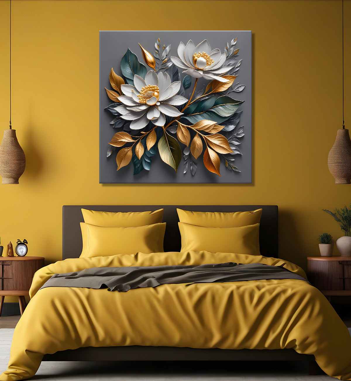 White flowers in grey textured oil painting - Flower-S-432