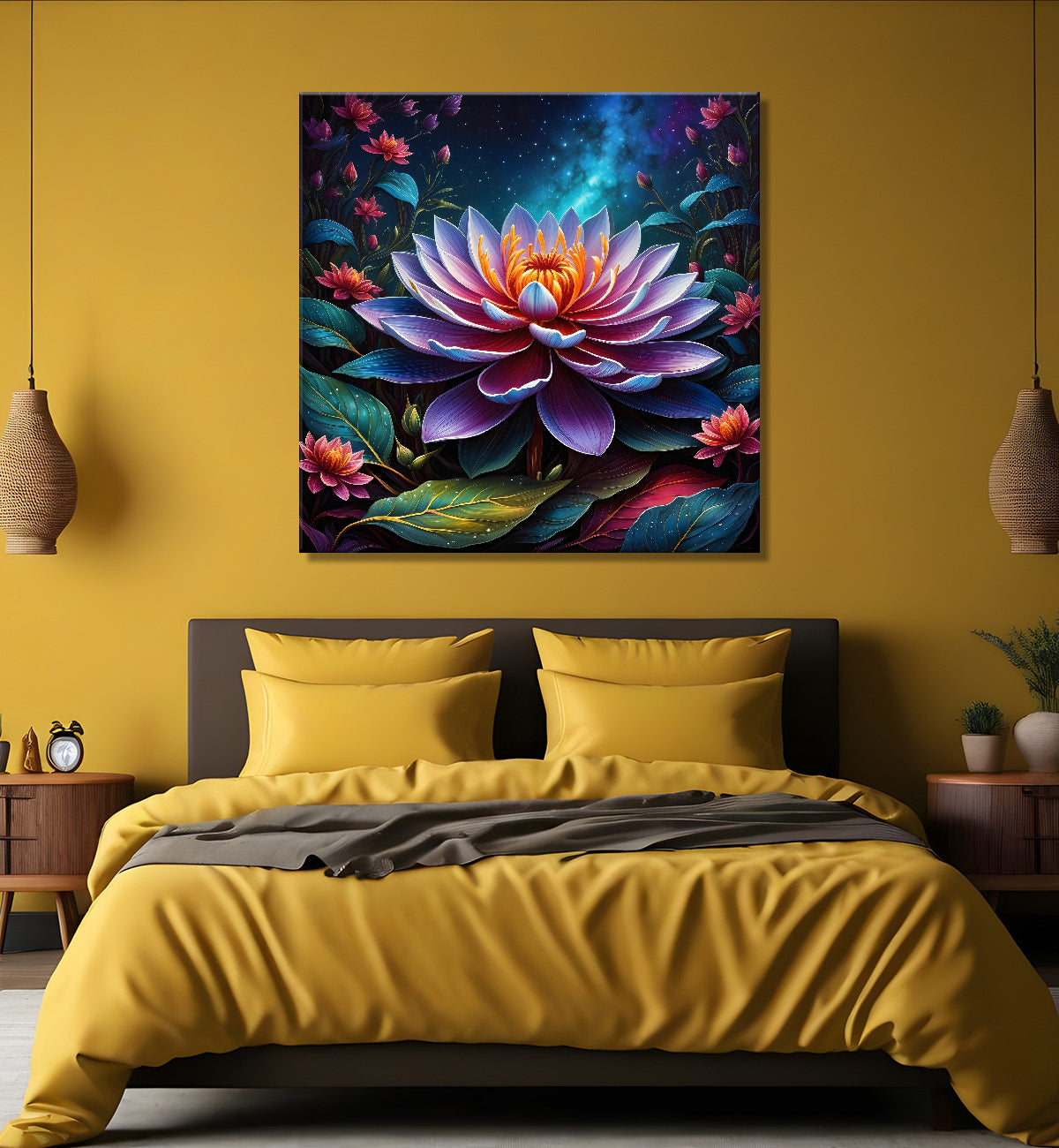 Purple flower in black textured oil painting - Flower-S-498
