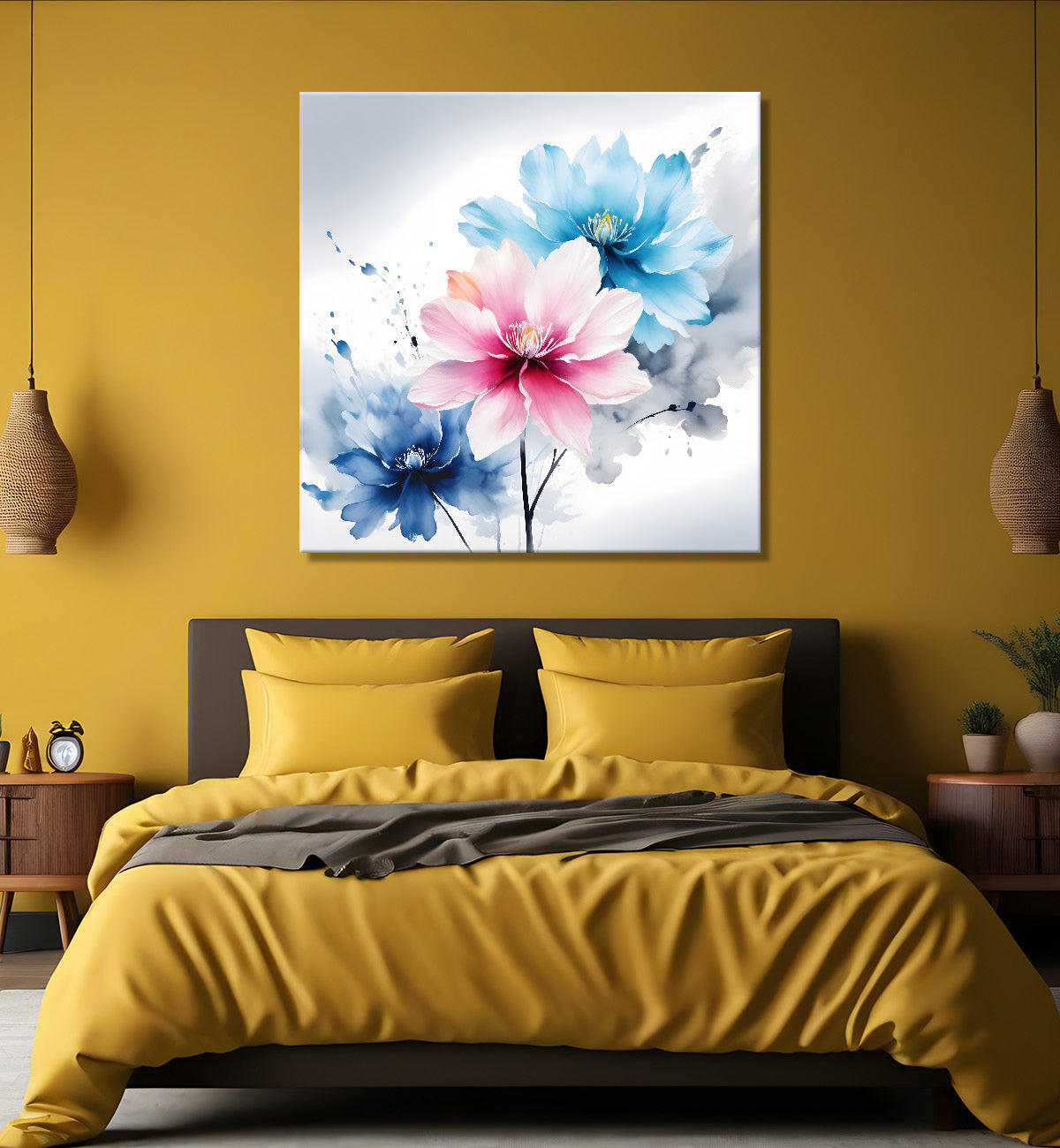 Pink flower in water colourf textured paitning - Flower-S-500