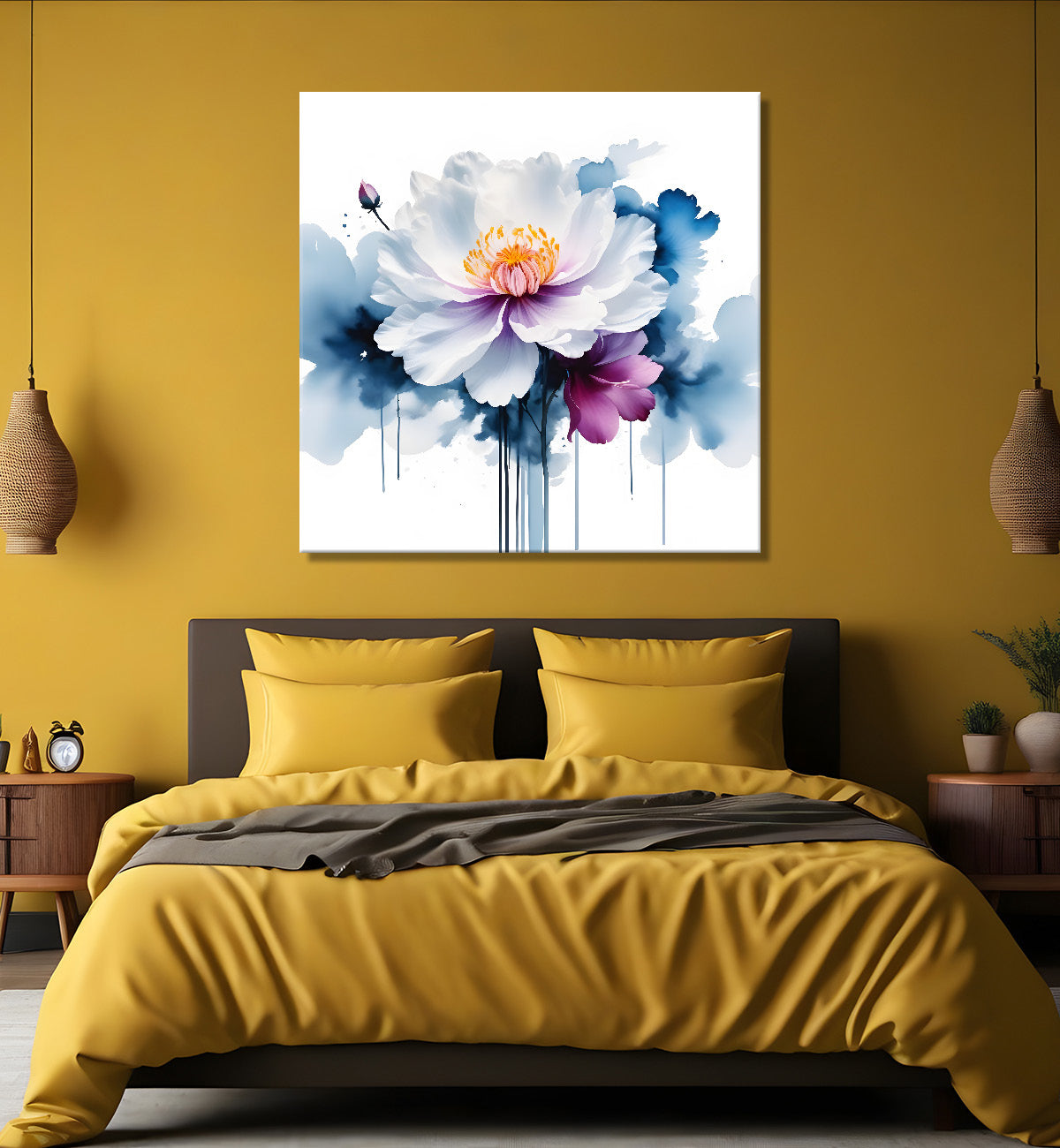 White flower in water colourful textured painting  Flower-S-501