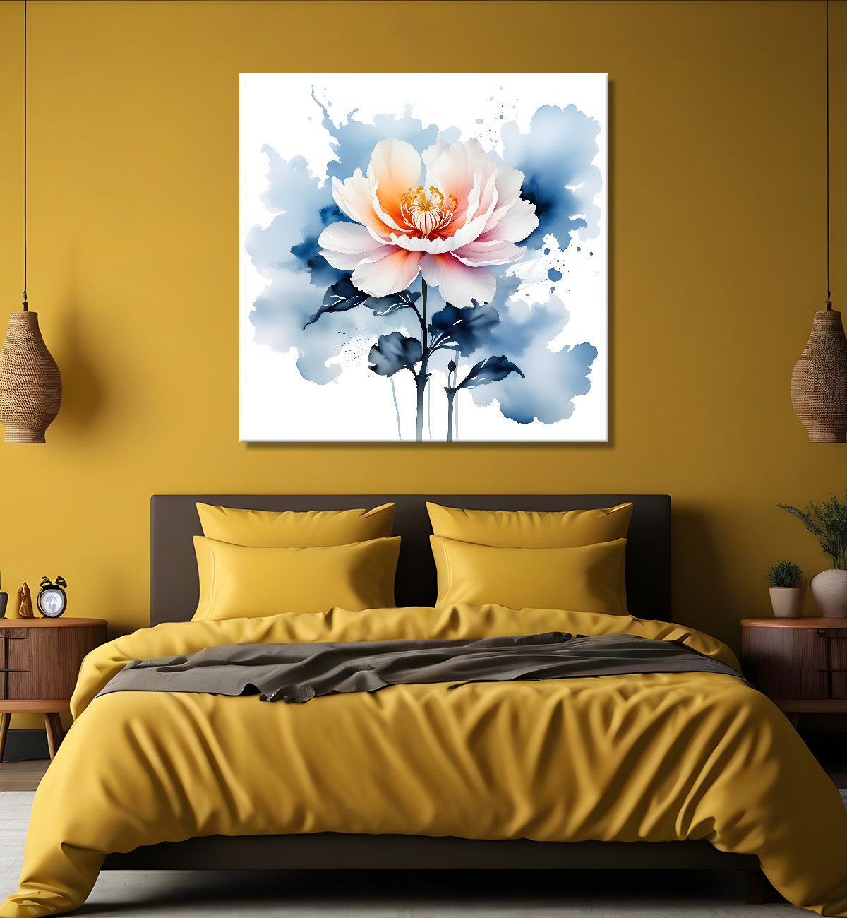 White flower in water colourful textured painting  Flower-S-502