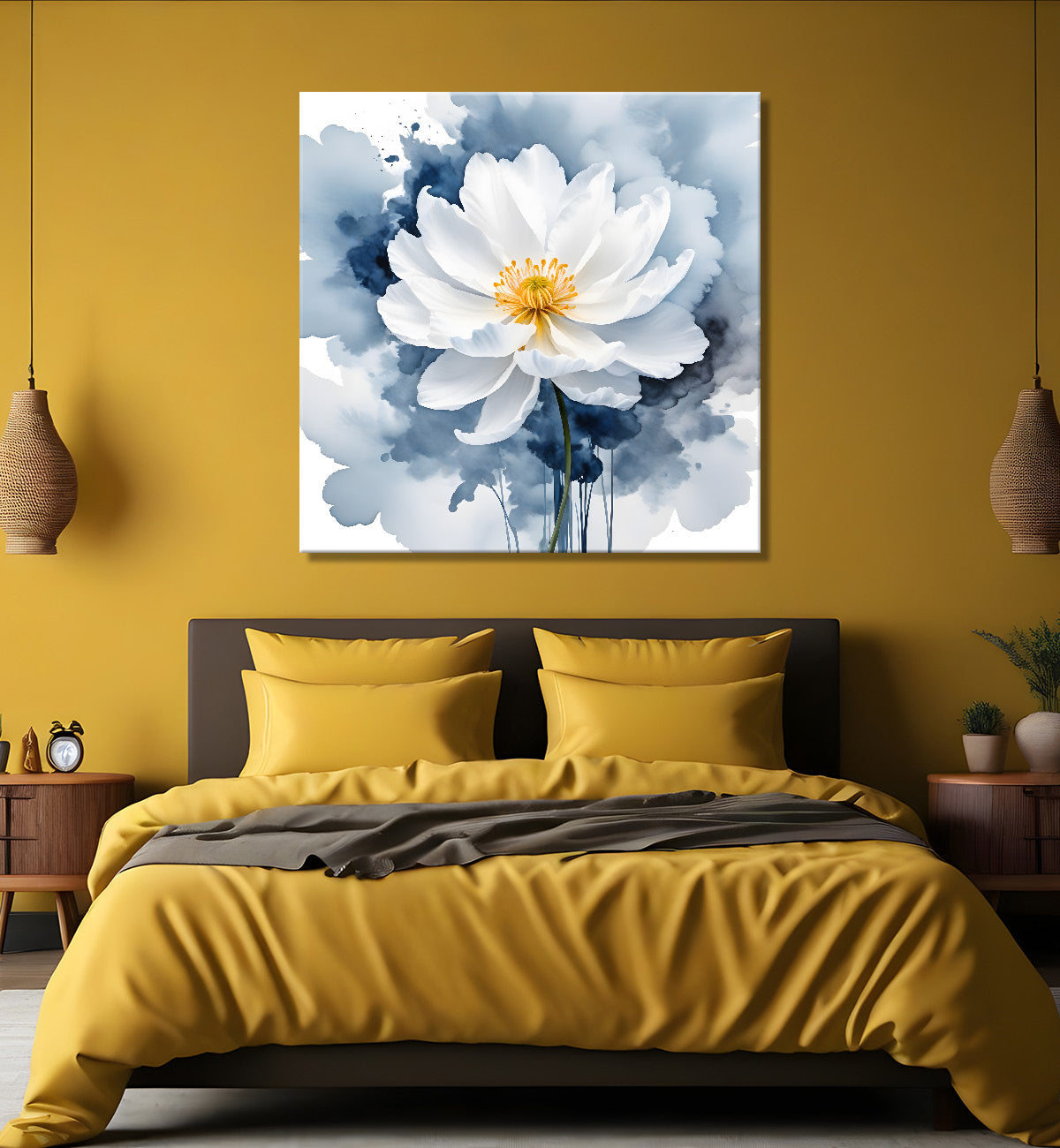 White flower in water colourful textured painting  Flower-S-503