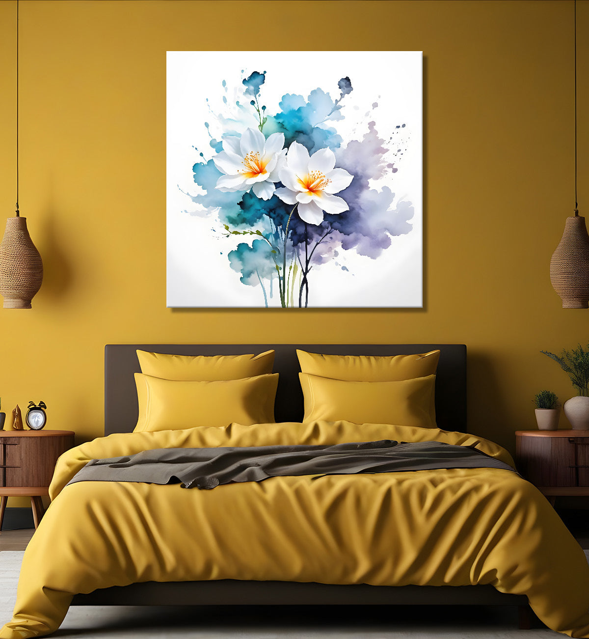 White flower in water colourful textured painting  Flower-S-504