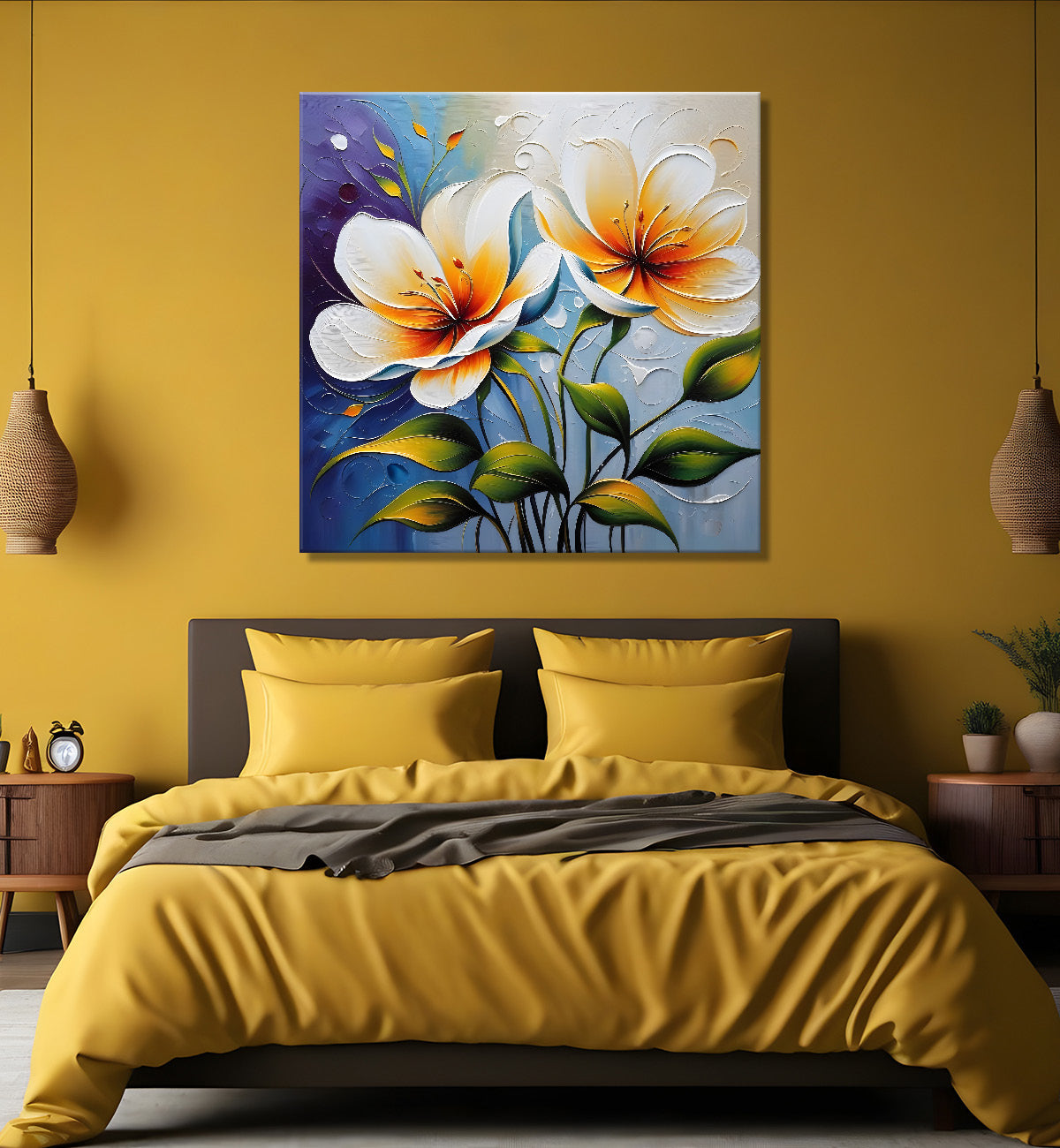 White flower in purple textured painting Flower-S-510