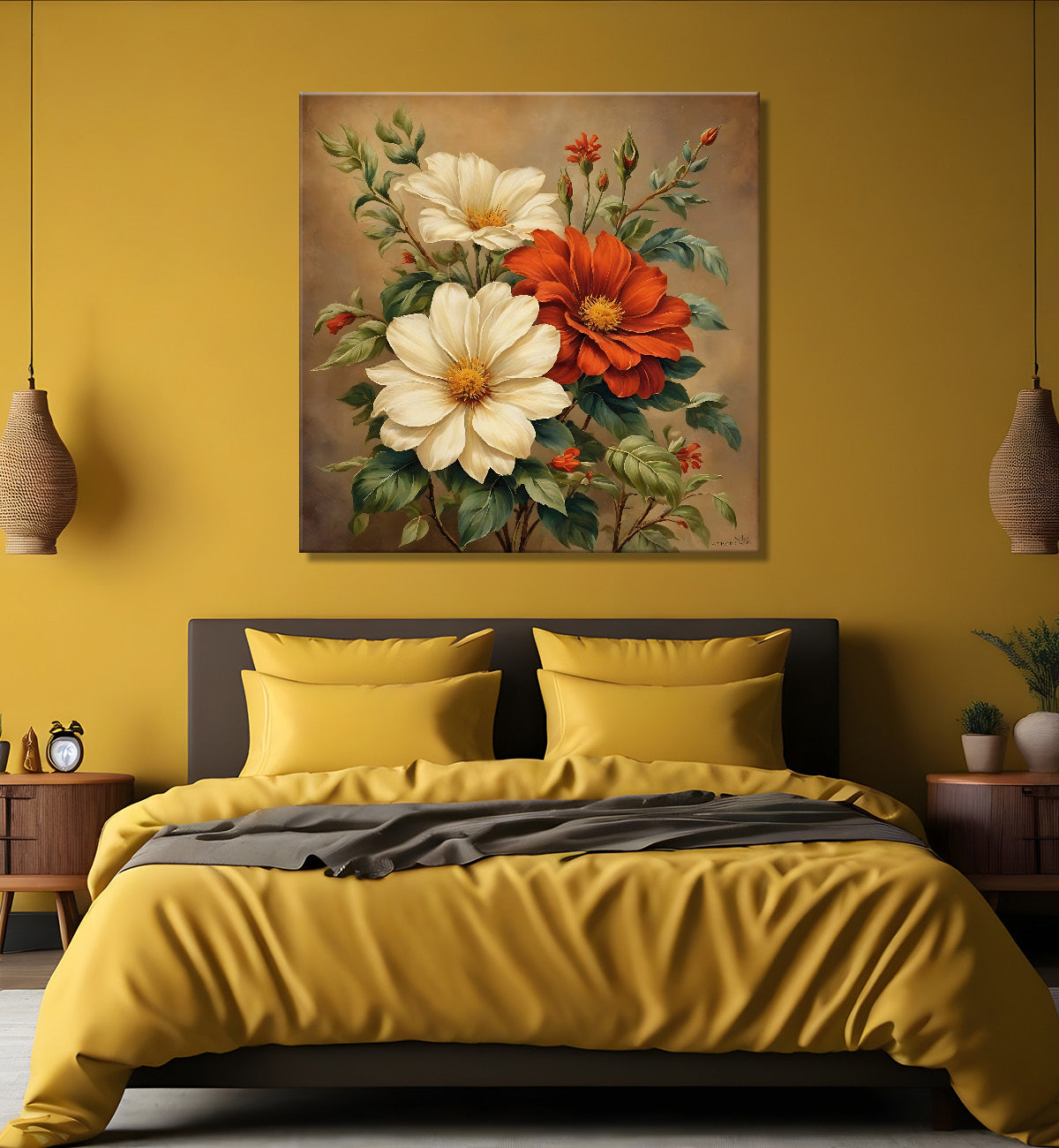 Colourful flowers in brown textured painting Flower-S-527