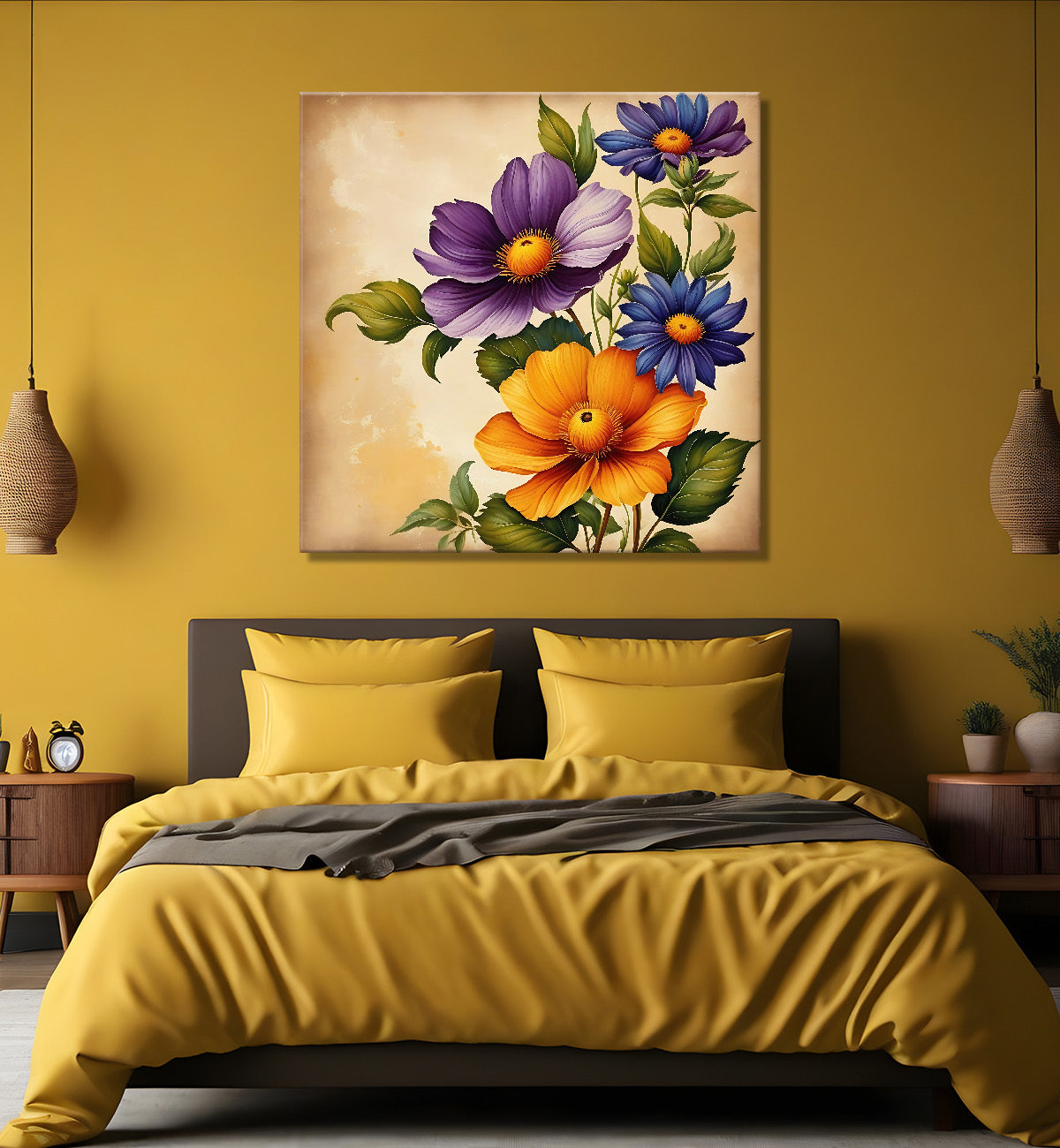 Colourful flowers in brown textured painting Flower-S-528
