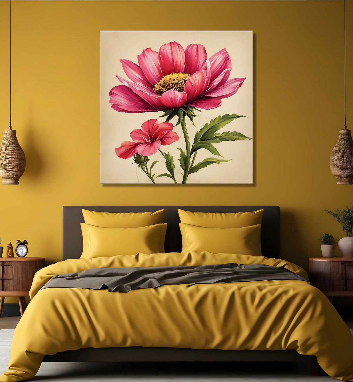 Pink flowers in brown textured painting Flower-S-529