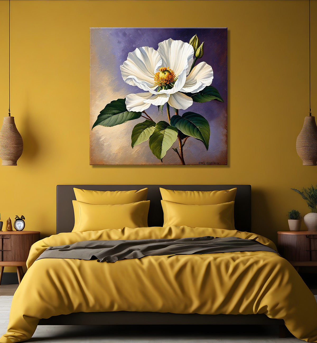 White flowers in purple textured painting Flower-S-532