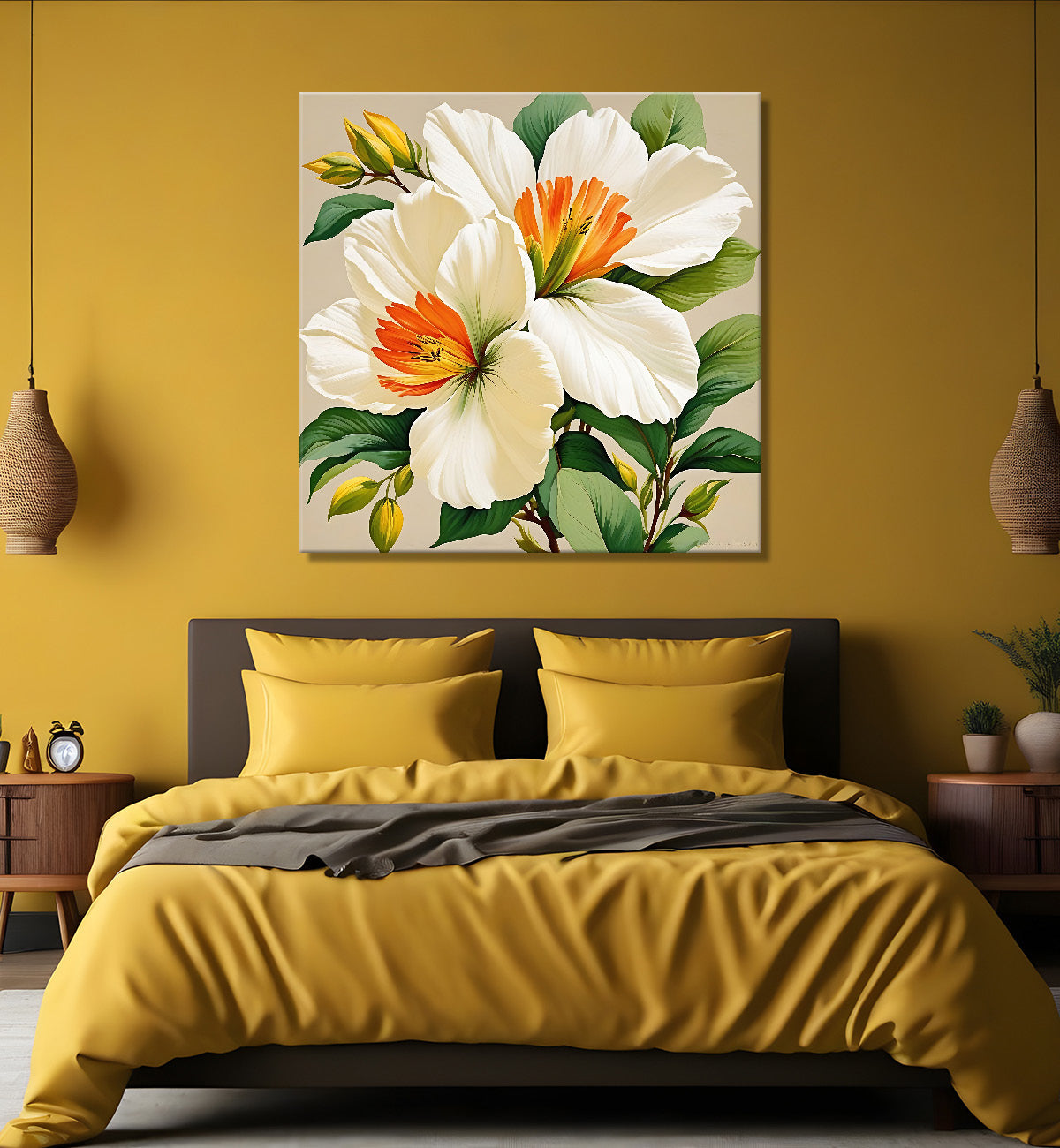 White flowers in light brown textured painting Flower-S-535