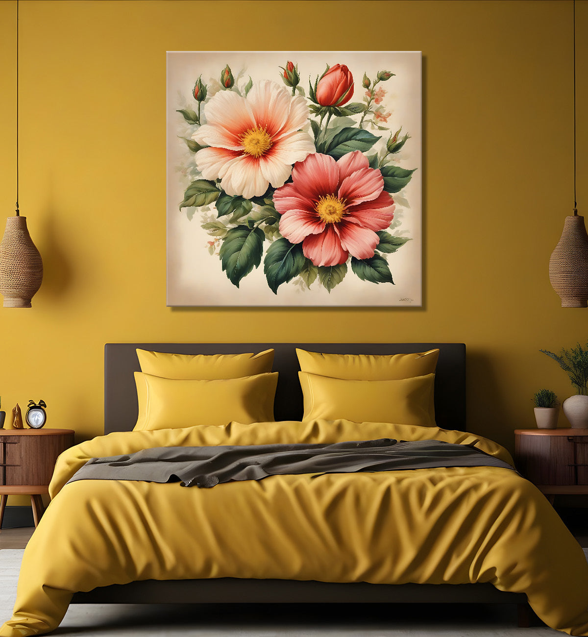 Pink flowers in brown textured painting Flower-S-536