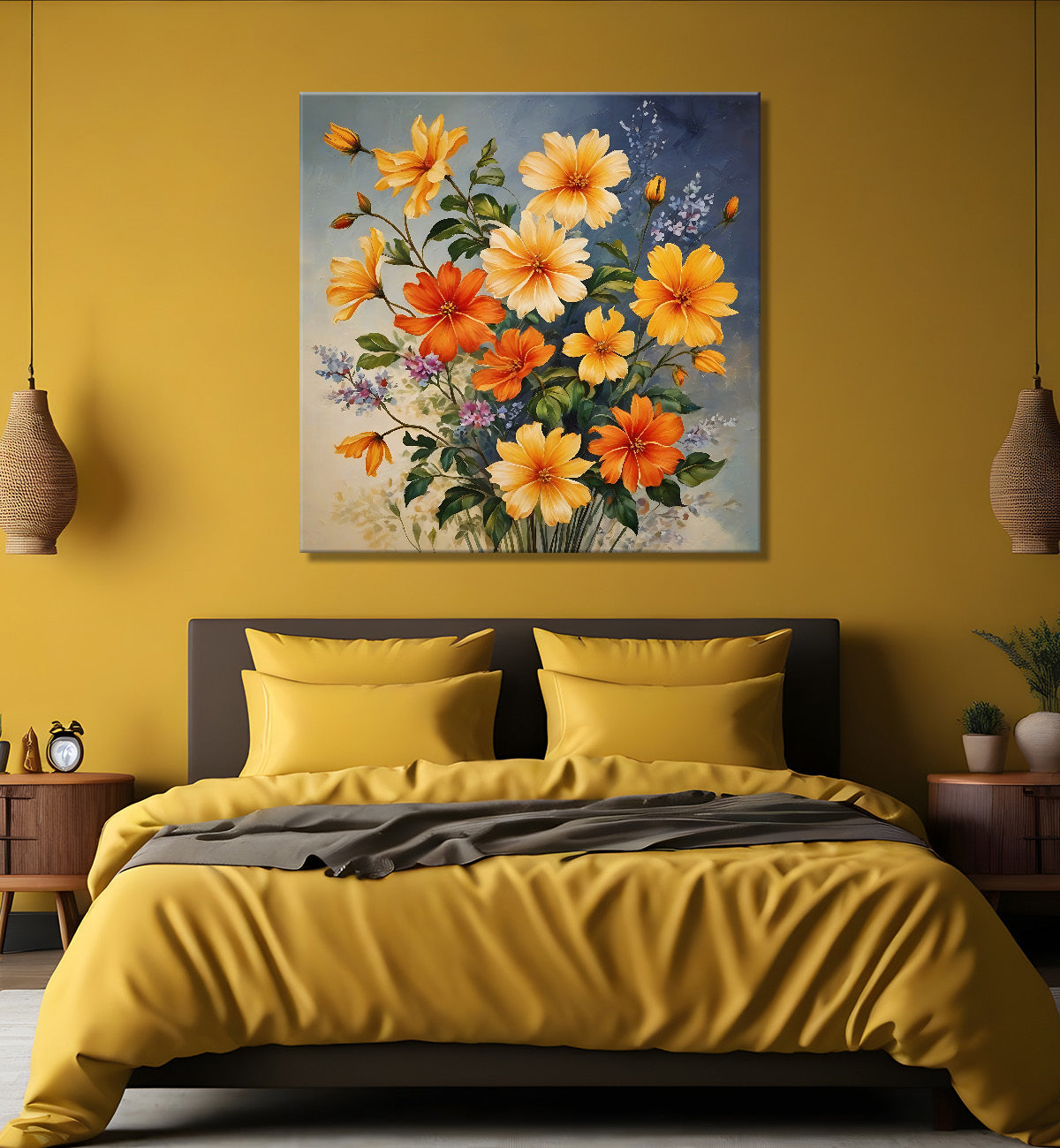 Colourful flowers in brown textured painting Flower-S-537