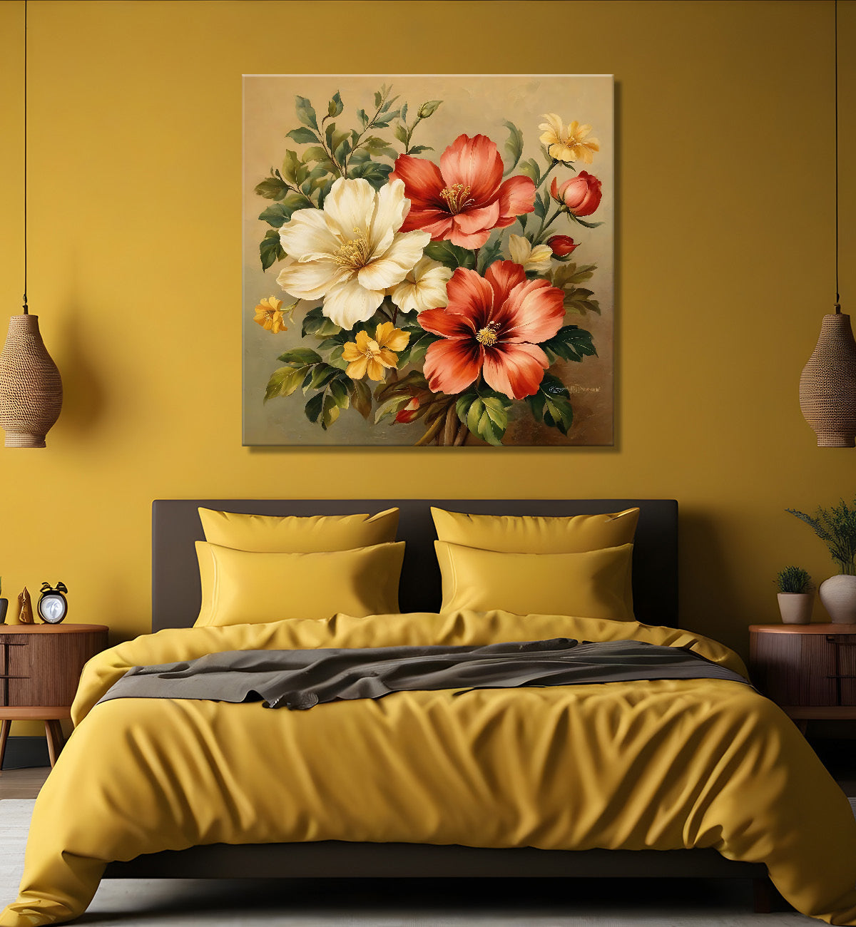 Colourful flowers in brown textured painting Flower-S-538