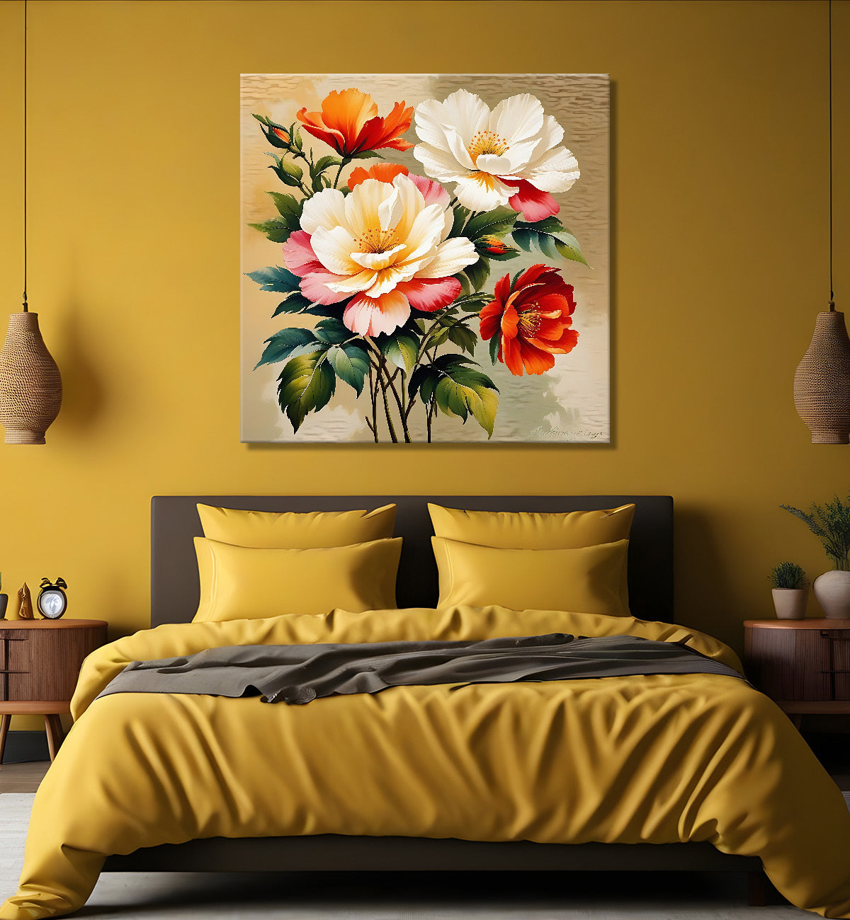 Colourful flowers in brown textured painting Flower-S-539