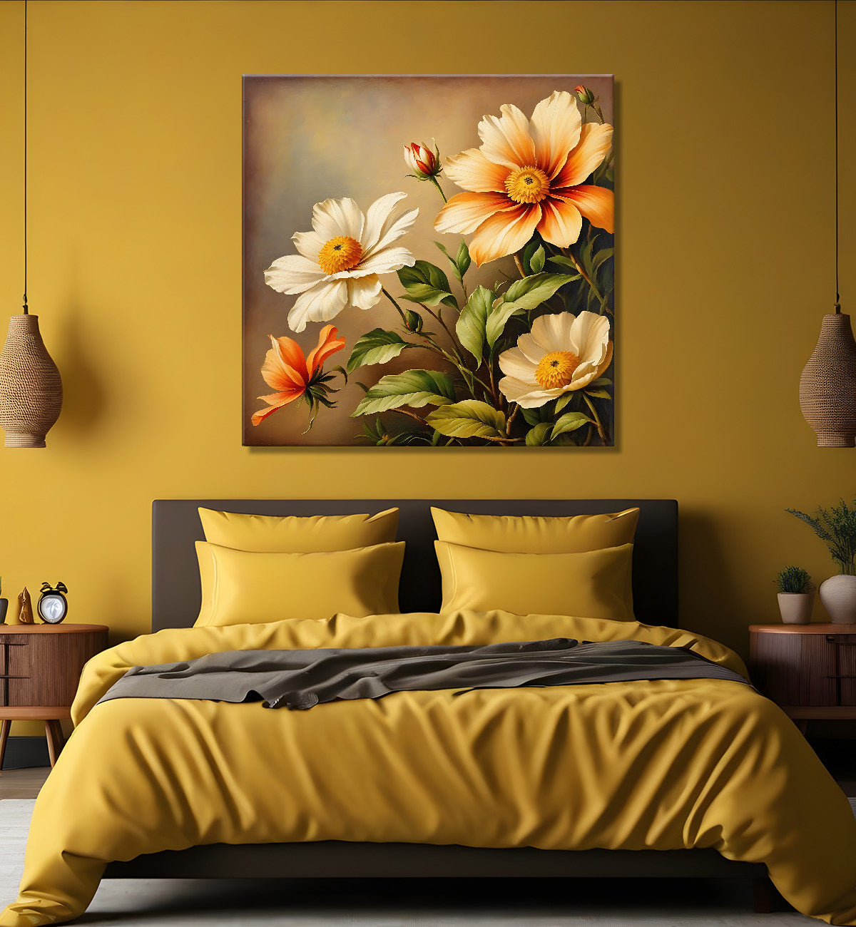 Colourful flowers in brown textured painting Flower-S-540