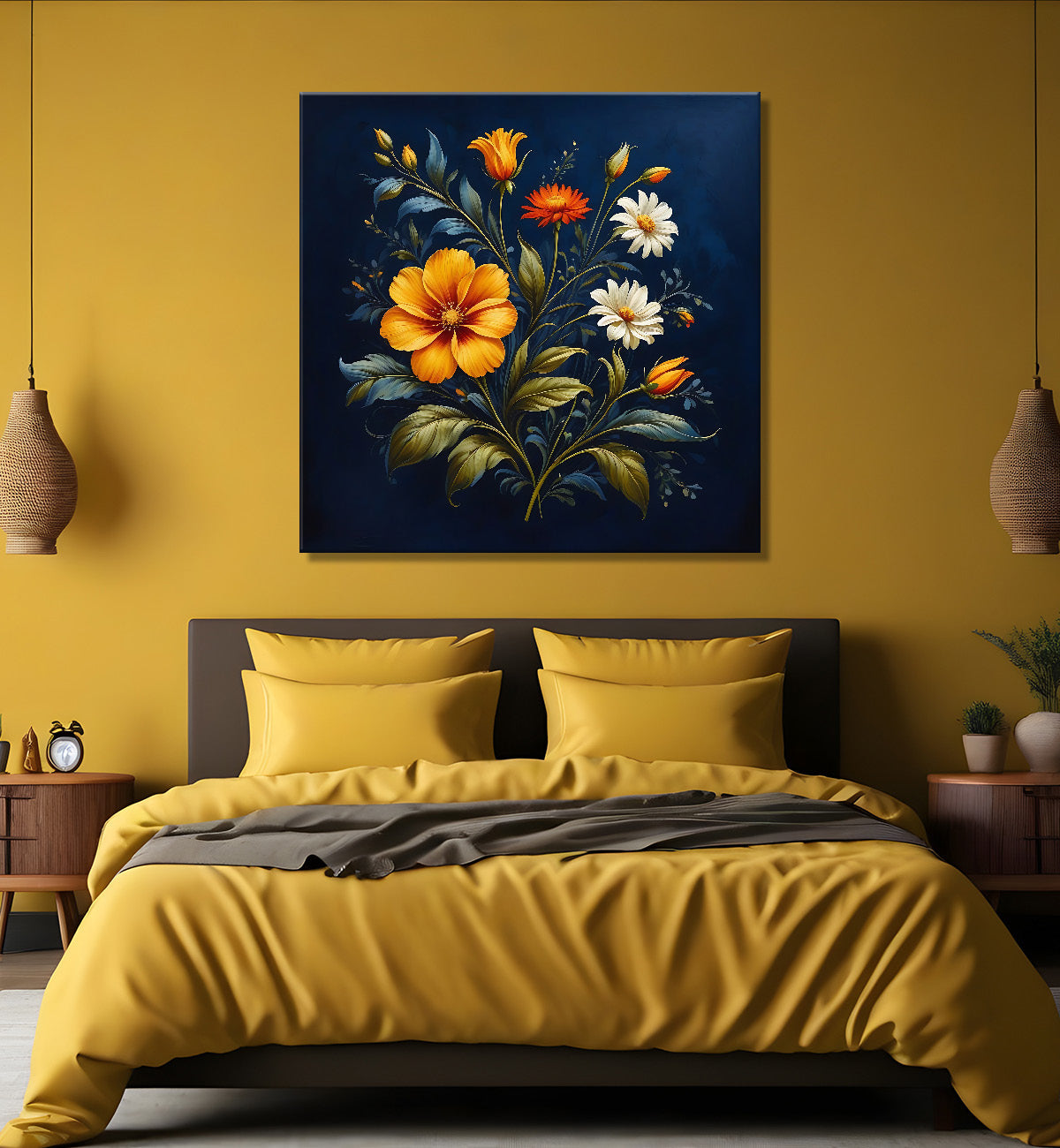 Colourful flowers in black textured painting Flower-S-545