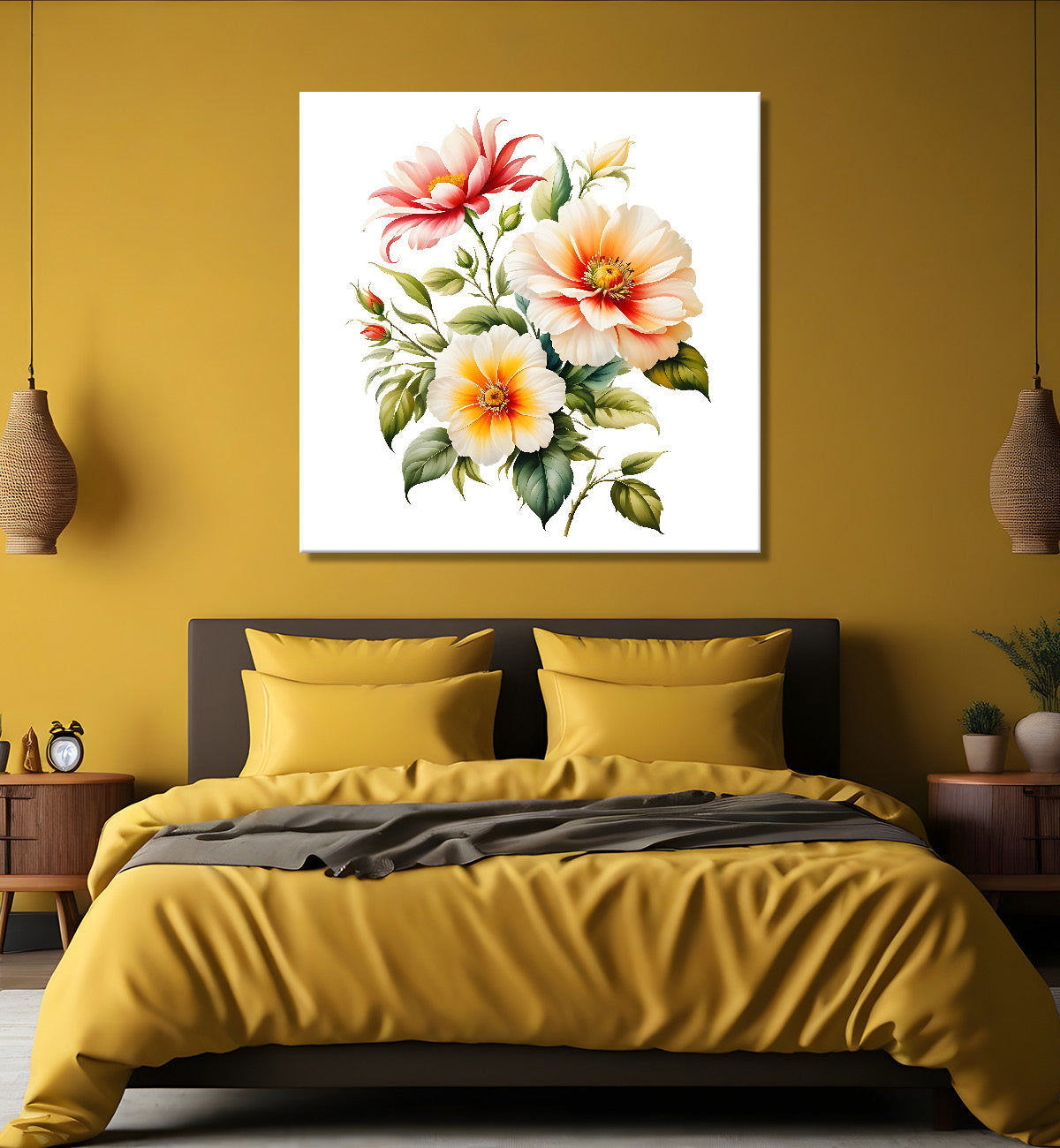 Colourful flowers in white textured painting Flower-S-556