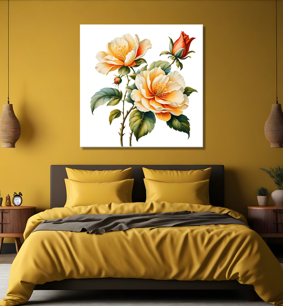 Yellow flowers in white textured painting Flower-S-557