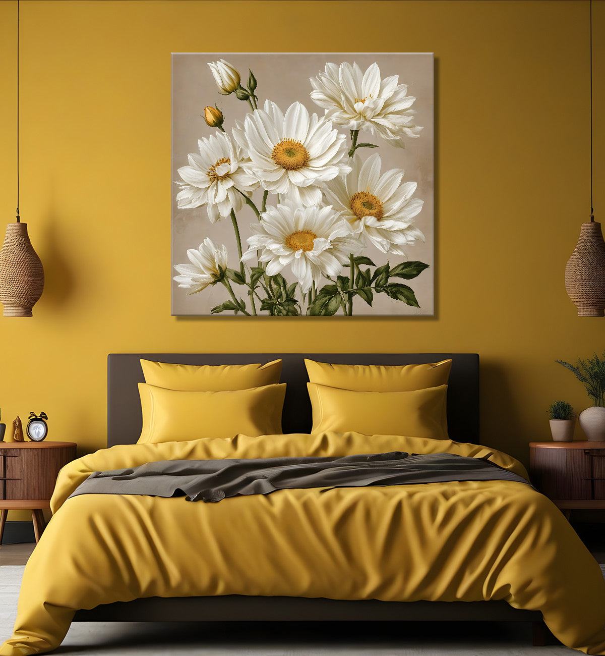 White flowers in light textured painting Flower-S-561