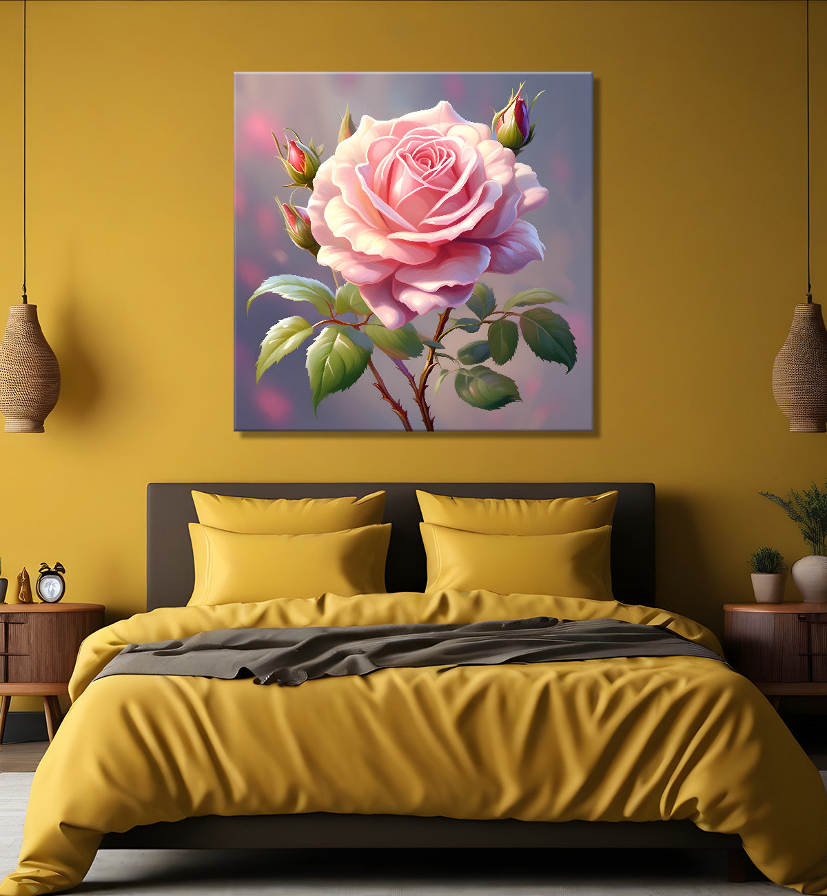 Light pink flowers in grey textured painting Flower-S-579