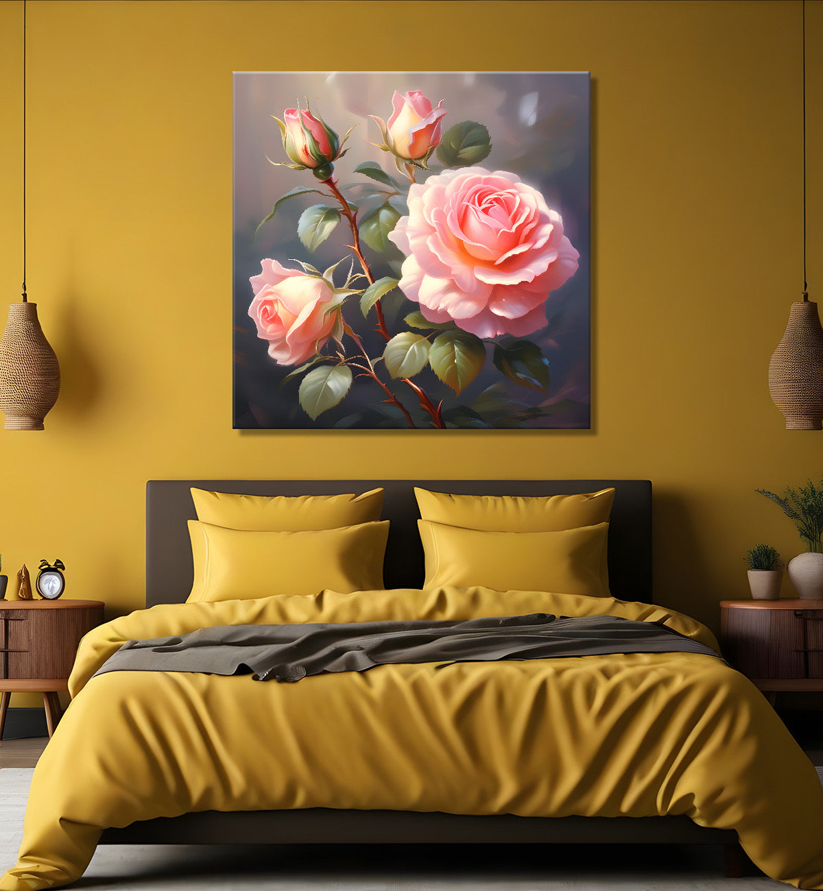 Light pink flowers in grey textured painting Flower-S-580