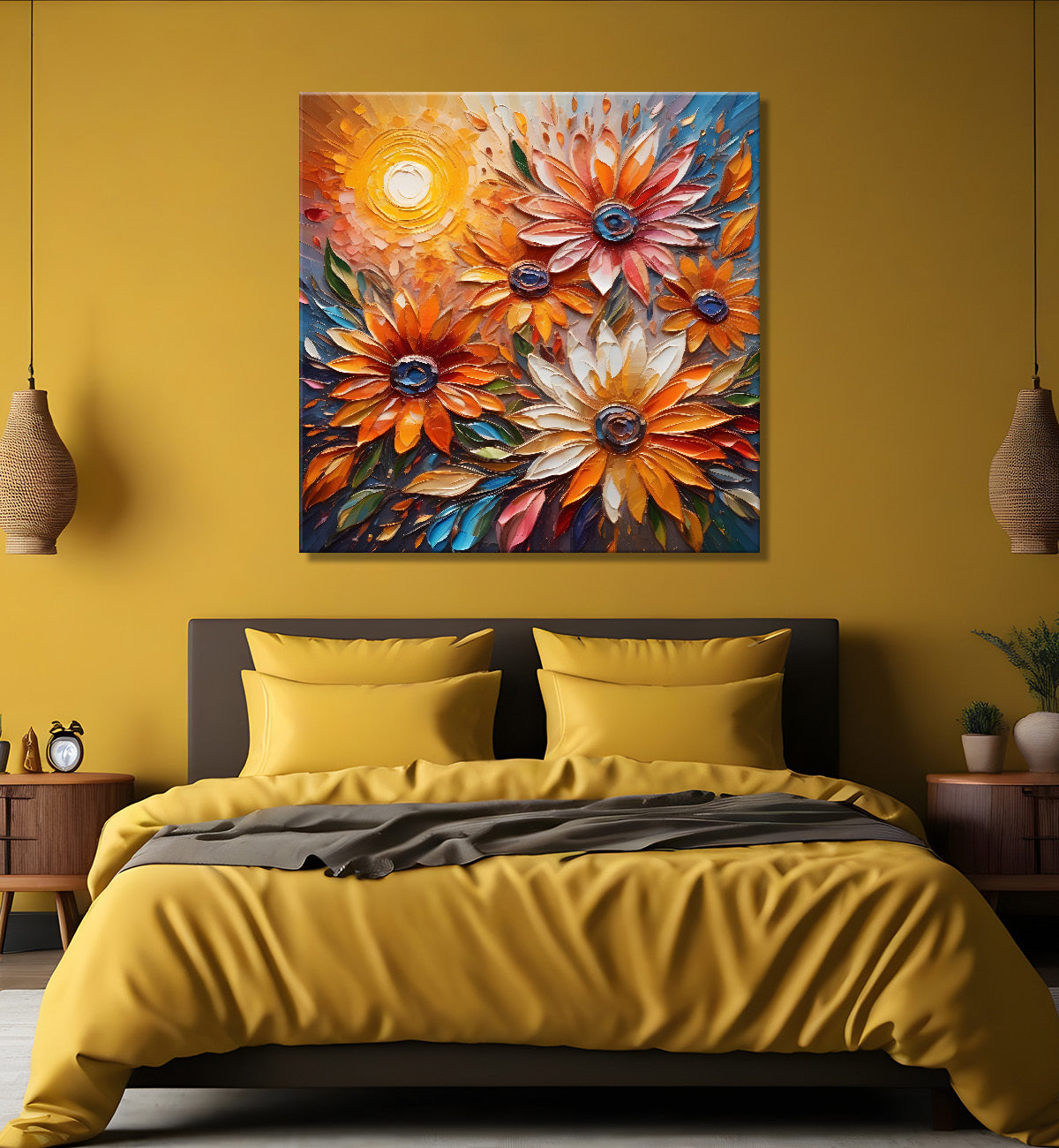 Pink flowers with the sunrise textured oil painting Flower-S-589