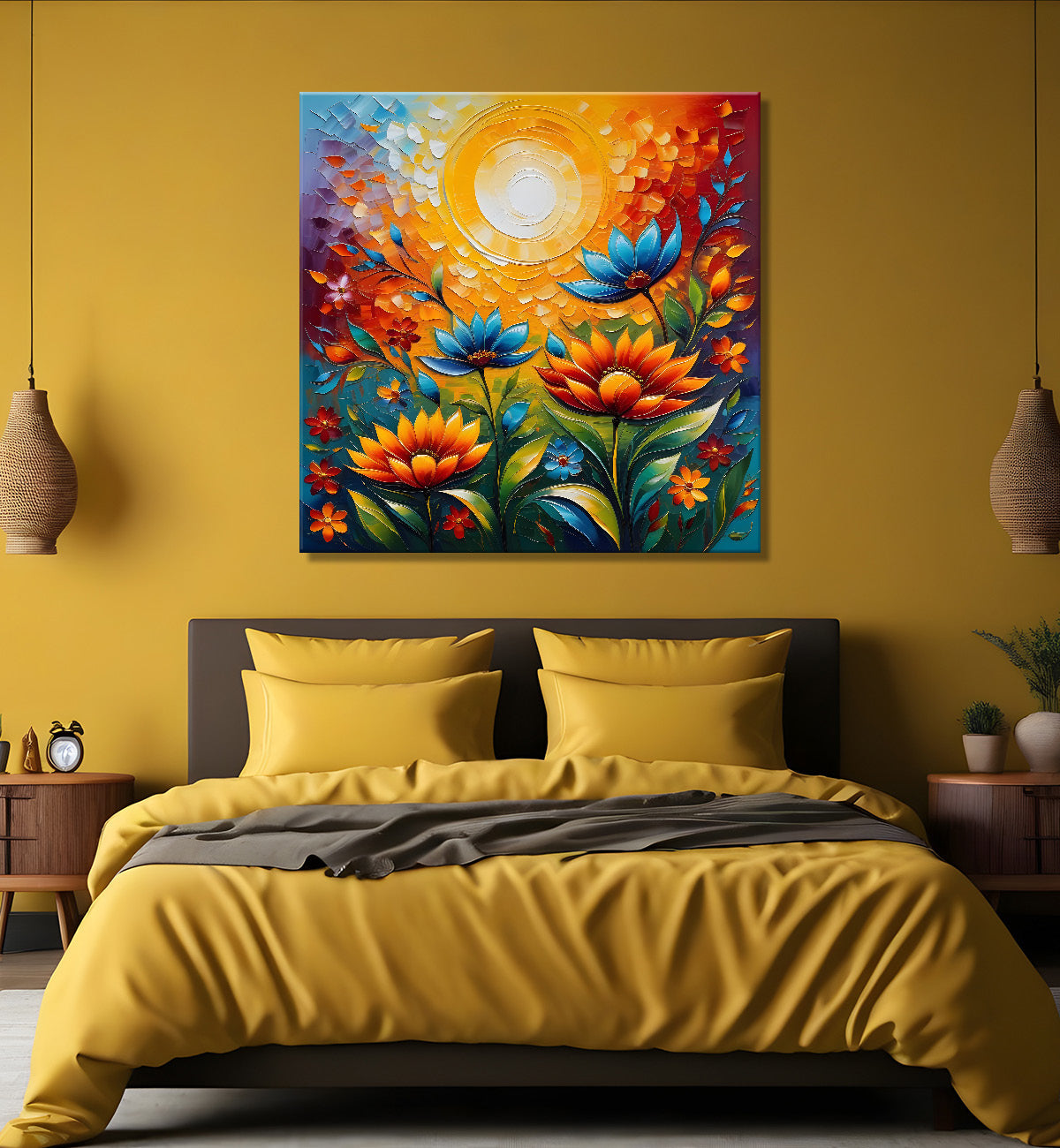Colourful flowers with the sunrise textured oil painting Flower-S-593