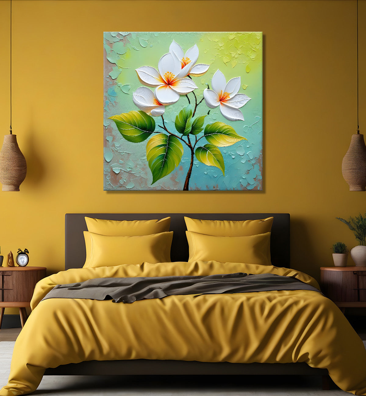 White flowers with blue textured painting - Flower-S-612