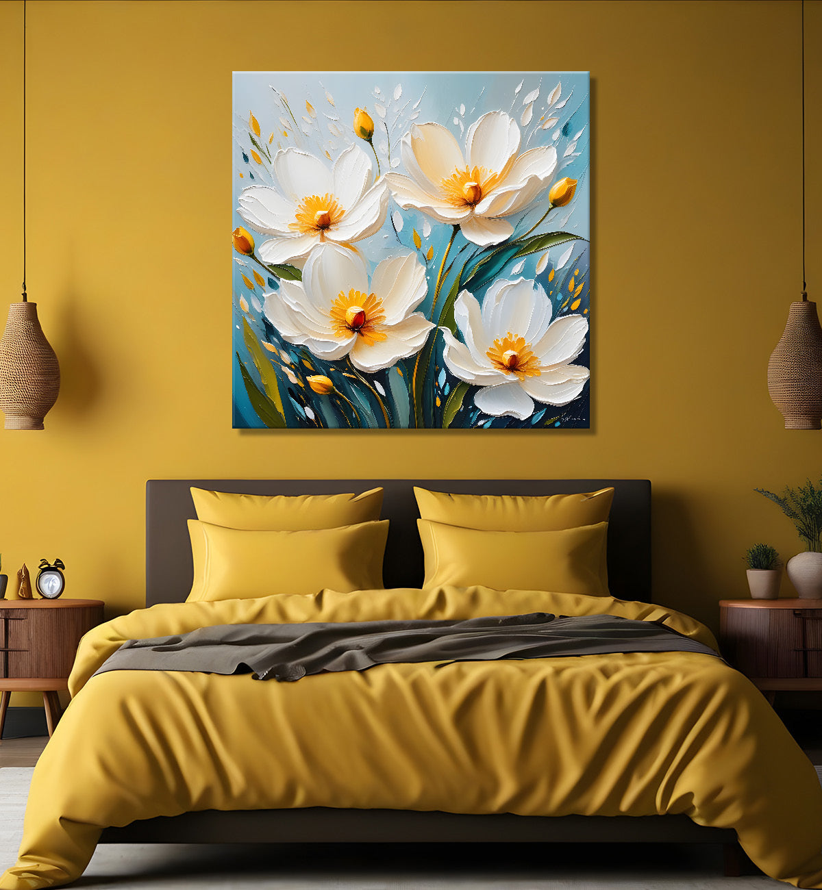 White flowers with grey textured painting - Flower-S-616