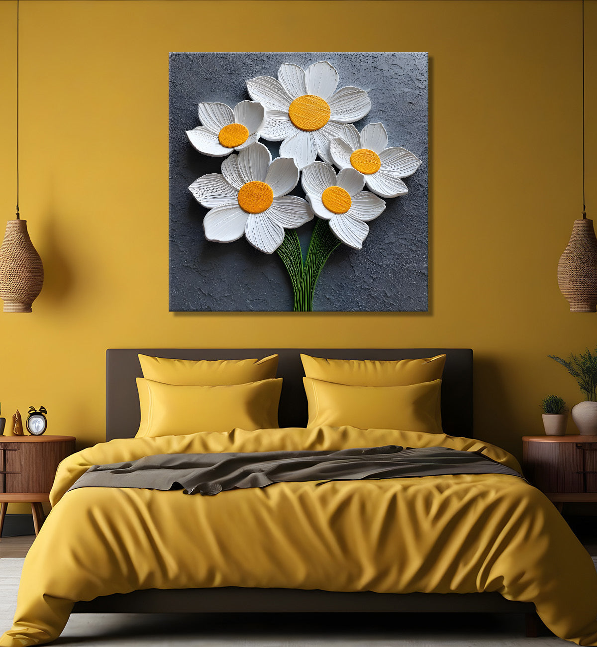 White flowers with grey textured painting - Flower-S-618