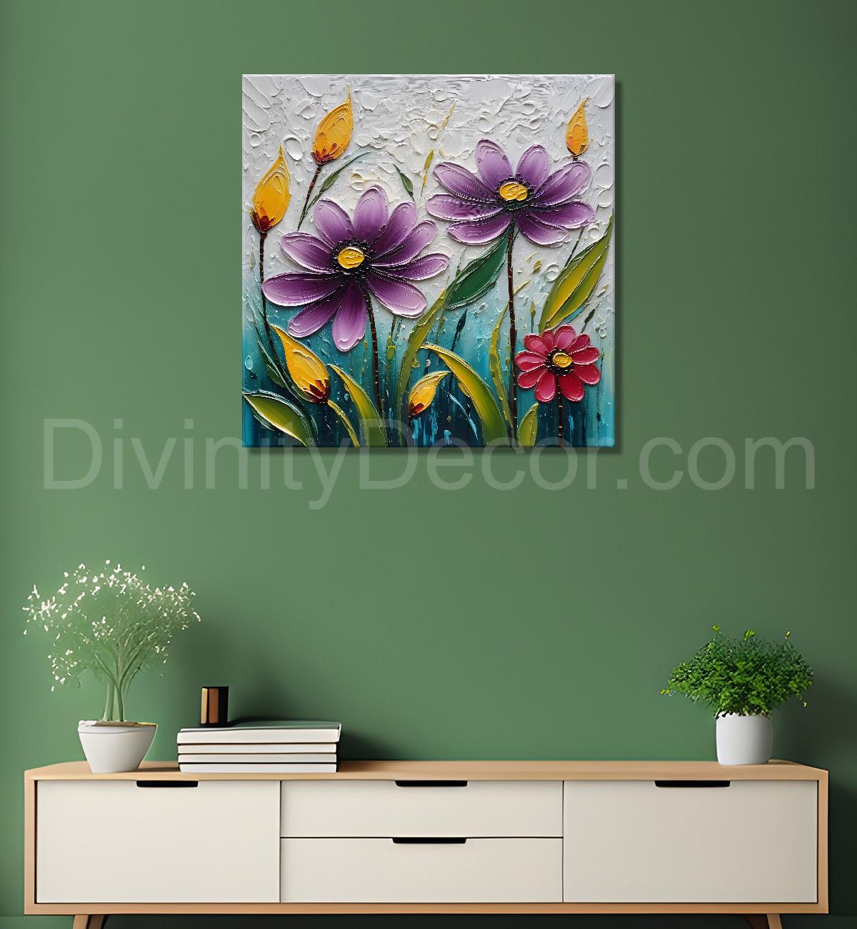 Colourful flowers in light background textured painting  - Flower-S-5