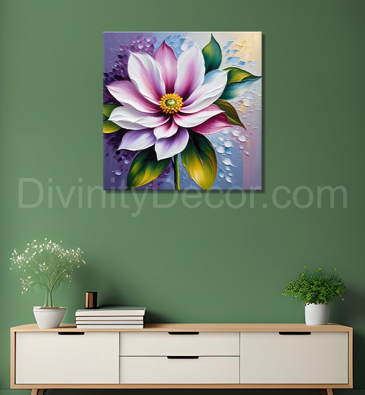 Purple flower in blue background textured painting  - Flower-S-34