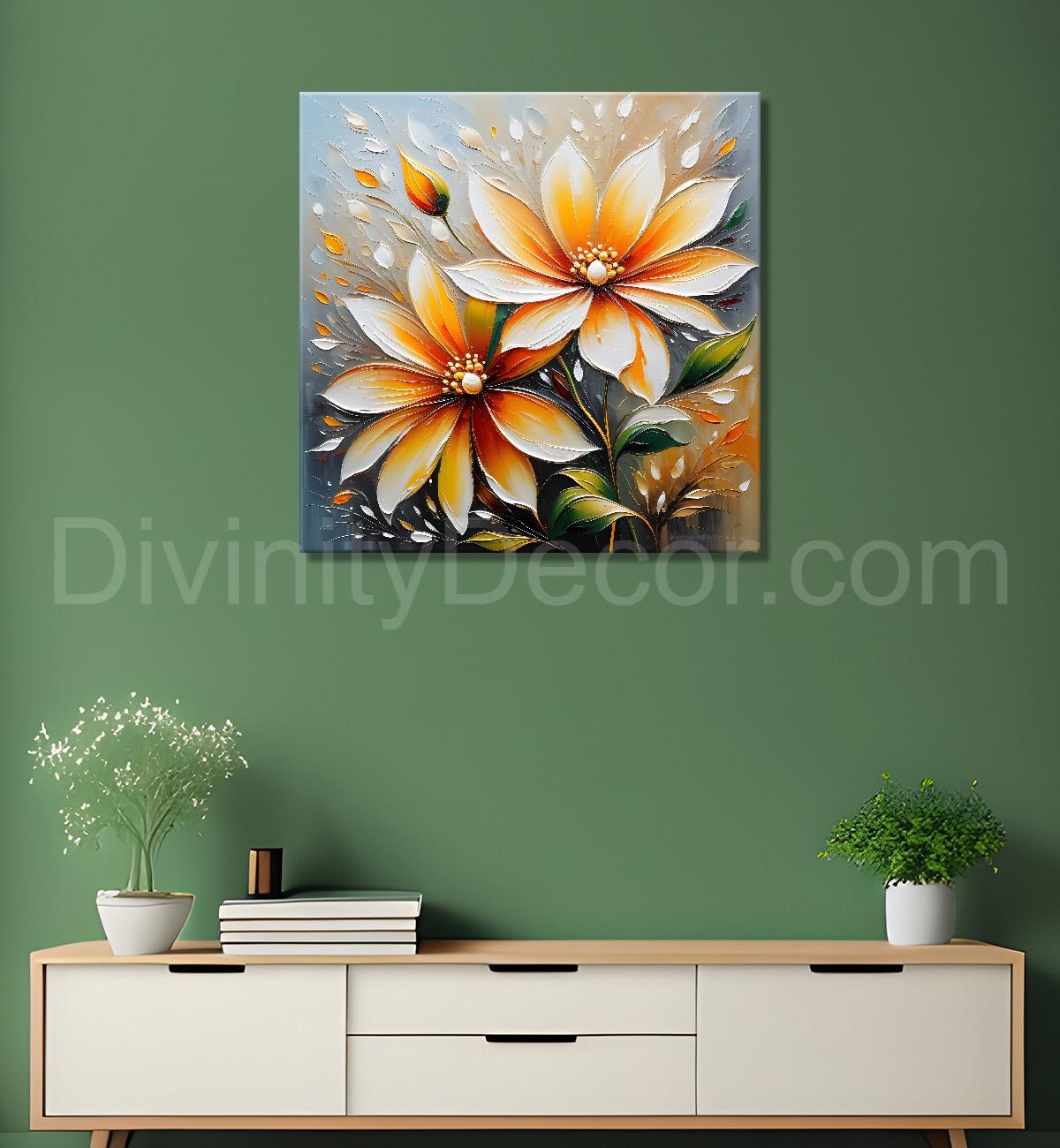 White flowers in light background textured painting  - Flower-S-46