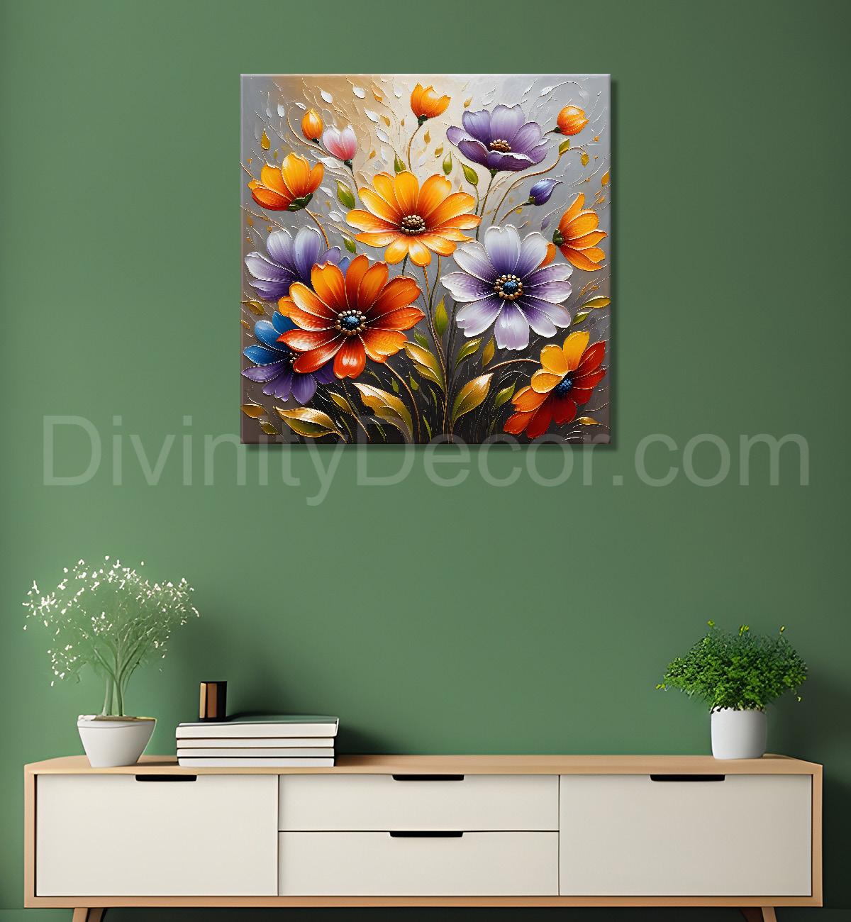 Colourful flowers in light background textured painting - Flower-S-60