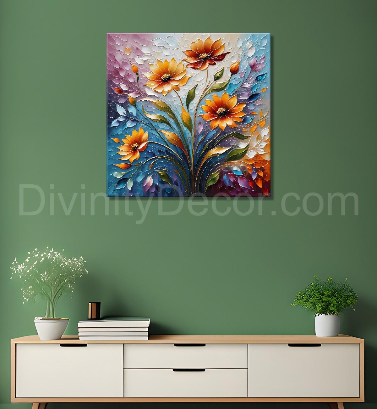Yellow flowers in colourful background textured painting  - Flower-S-99