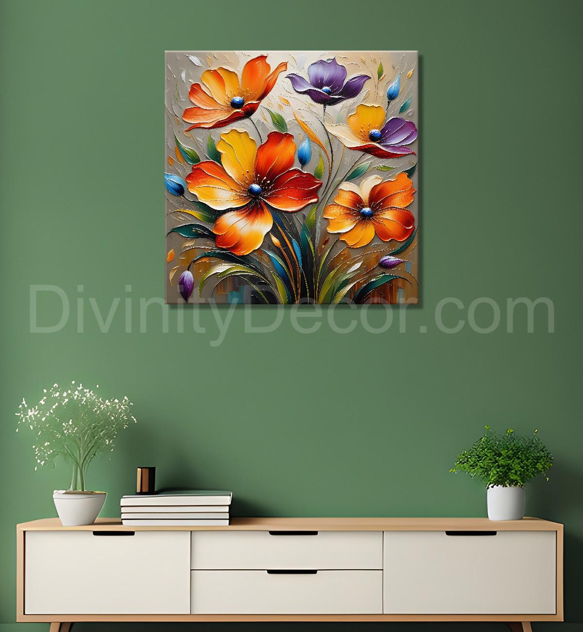 Orange flowers in light background textured painting - Flower-S-110