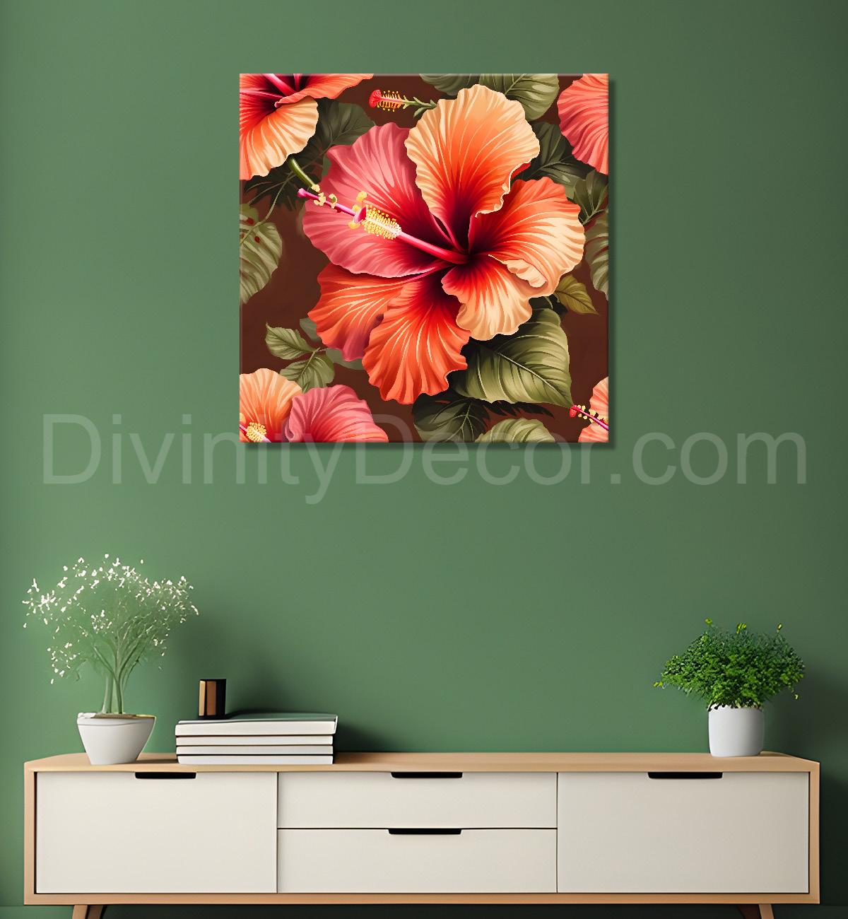 Hibiscus flower in red textured painting - Flower-S-112