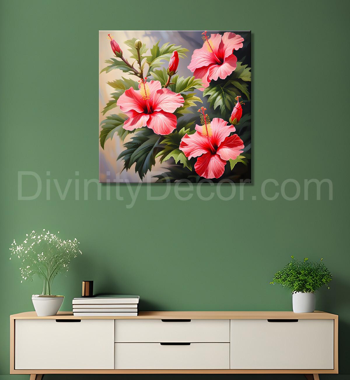 Hibiscus flowers in pink textued painting - Flower-S-113