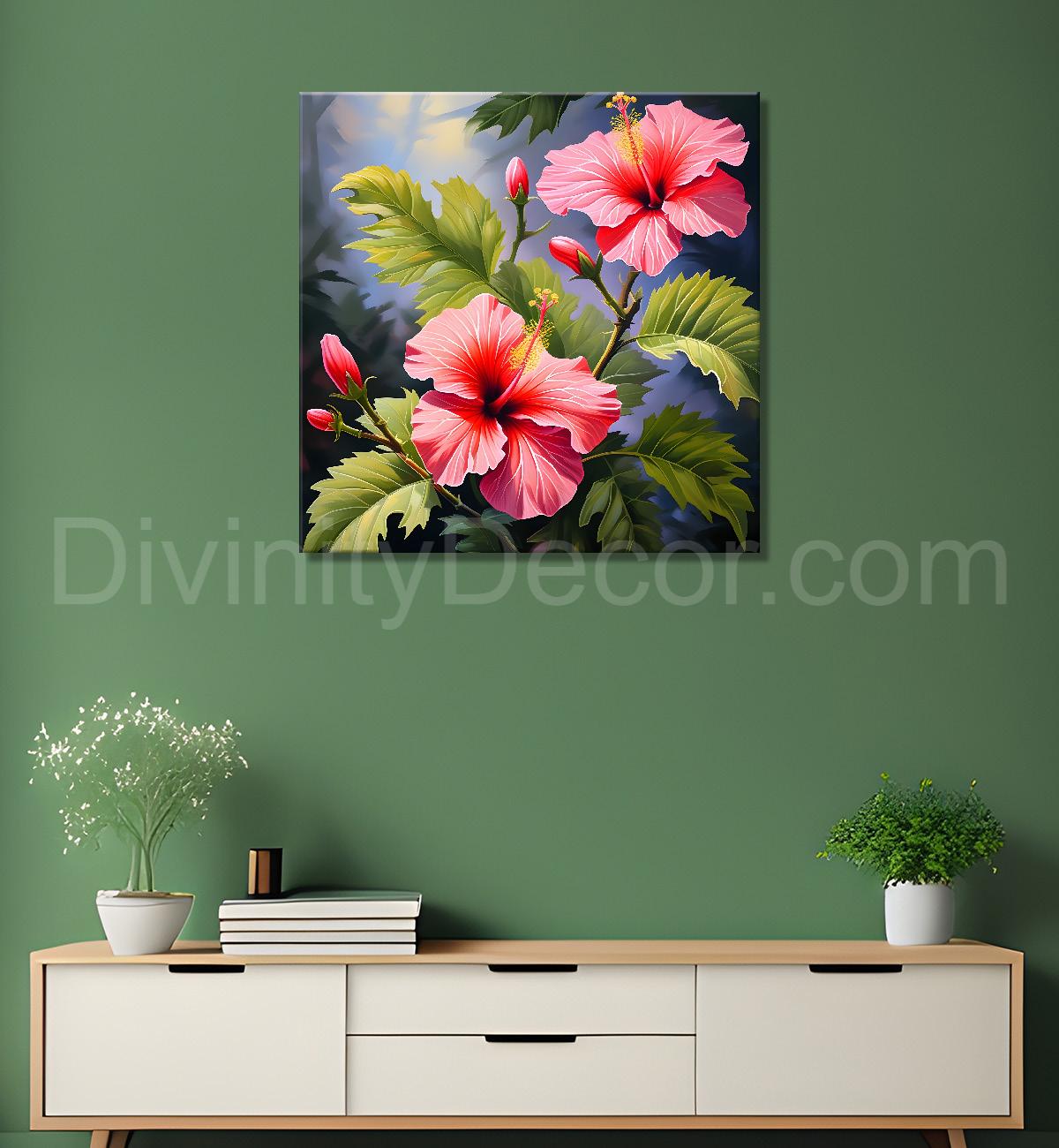 Hibiscus flowers in pink textued painting - Flower-S-114