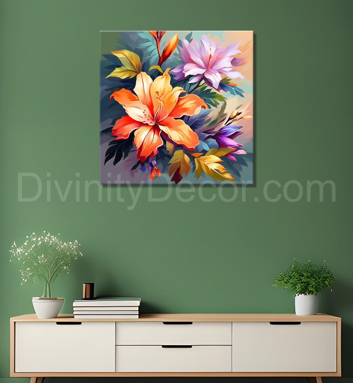 Orange flowers in light background textured painting - Flower-S-119