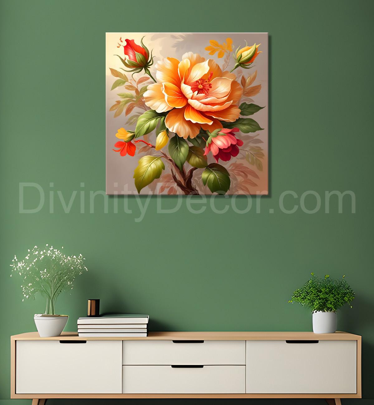 Colourful flowers in grey background textured painting - Flower-S-120