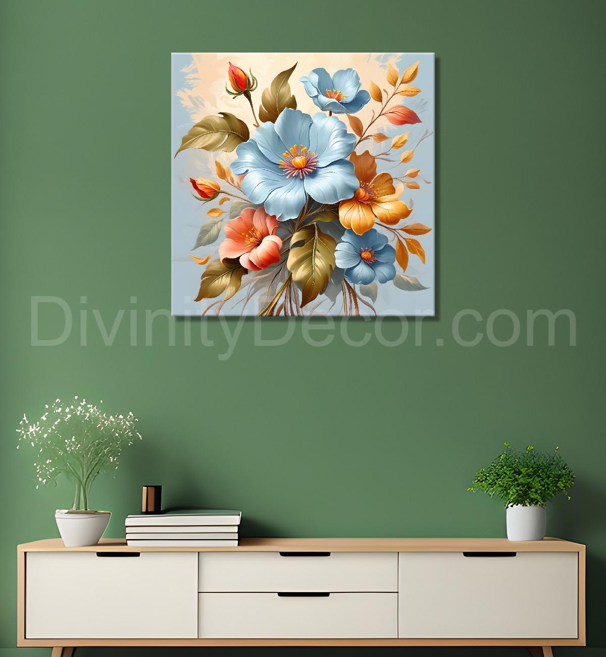 Blue flower in sky blue textured painting  - Flower-S-125