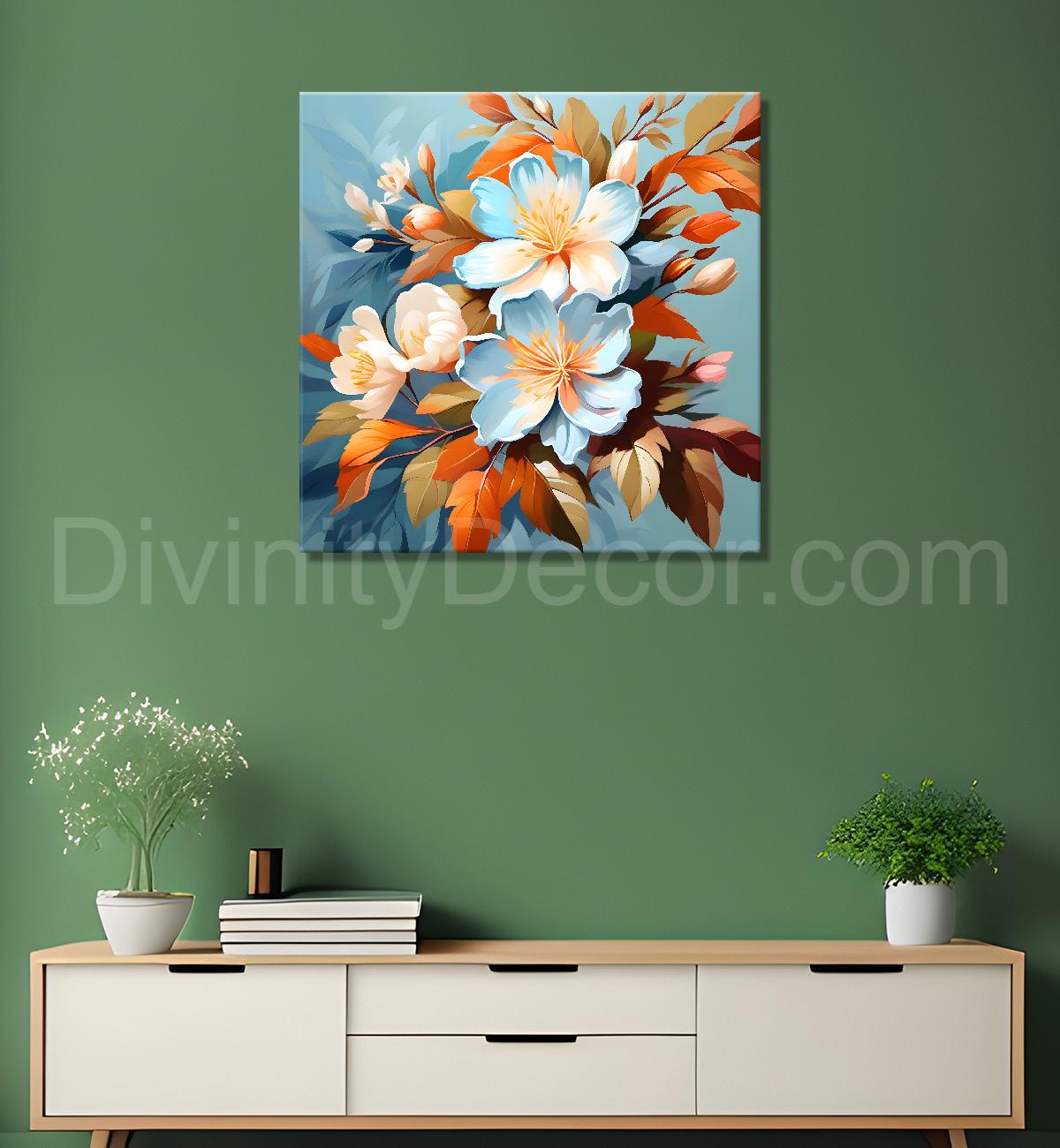 Blue flower in sky blue textured painting  - Flower-S-126