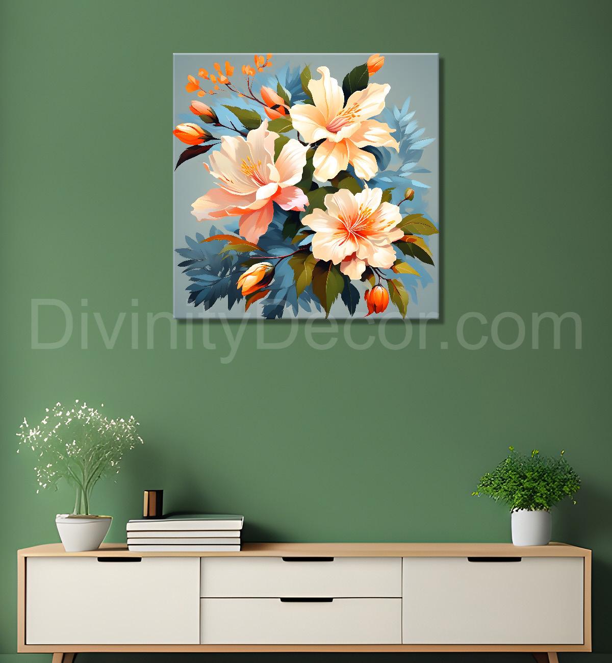 Pink flower in pink textured painting - Flower-S-128