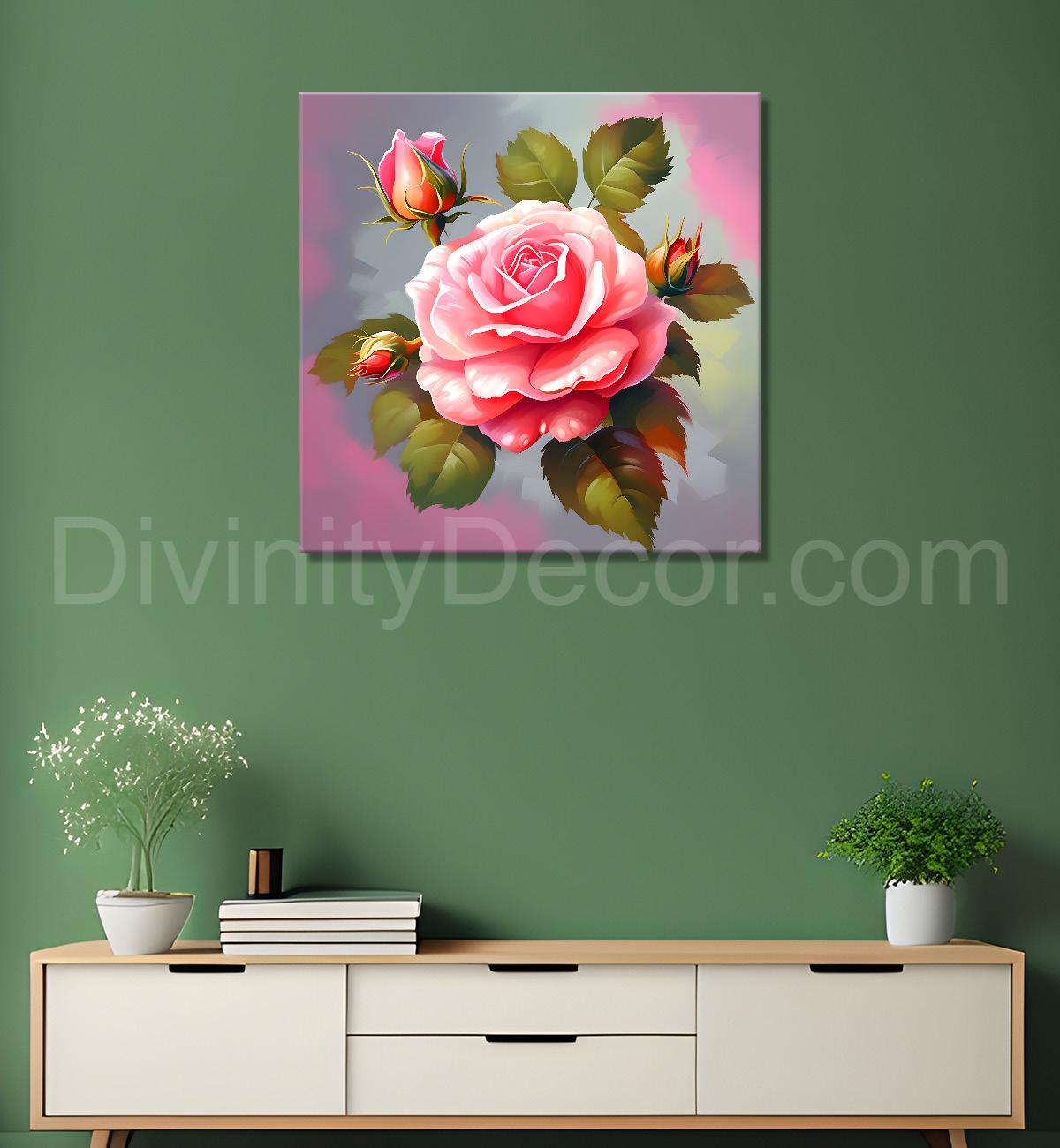 Pink flowers in pink textured painting - Flower-S-129