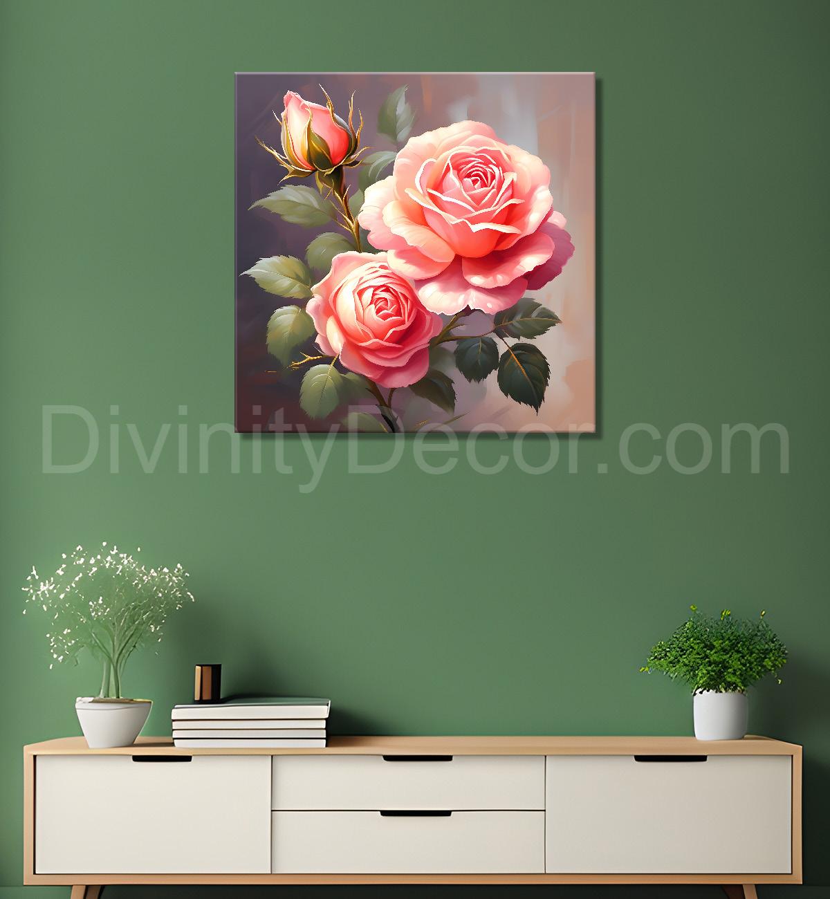 Pink flowers in pink textured painting - Flower-S-130