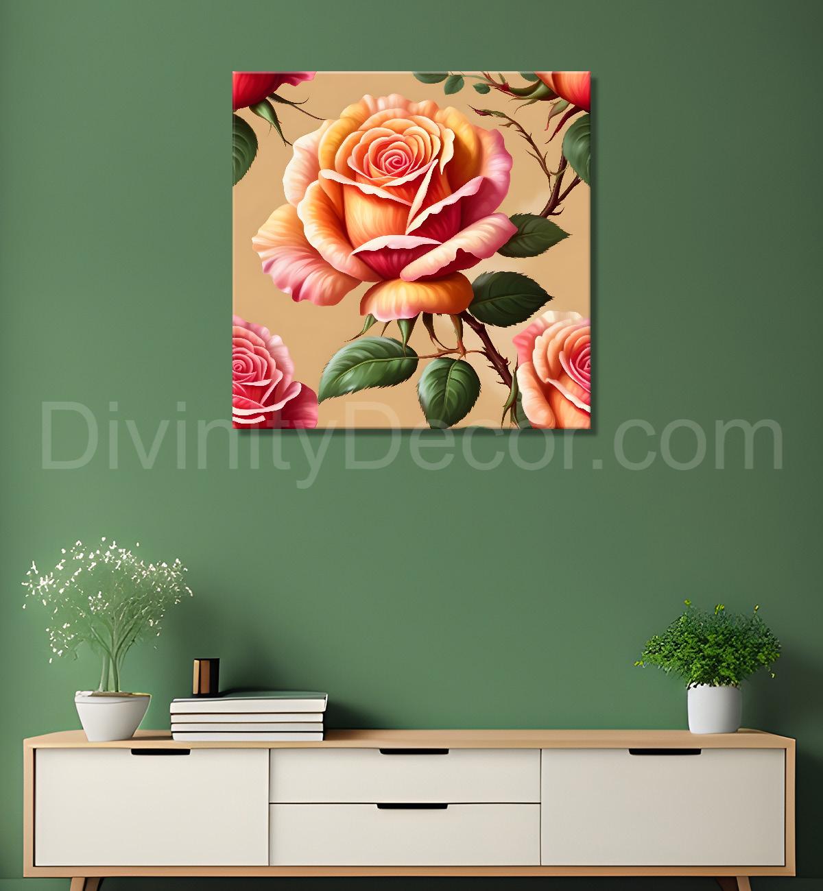 Pink flowers in light textured painting - Flower-S-131