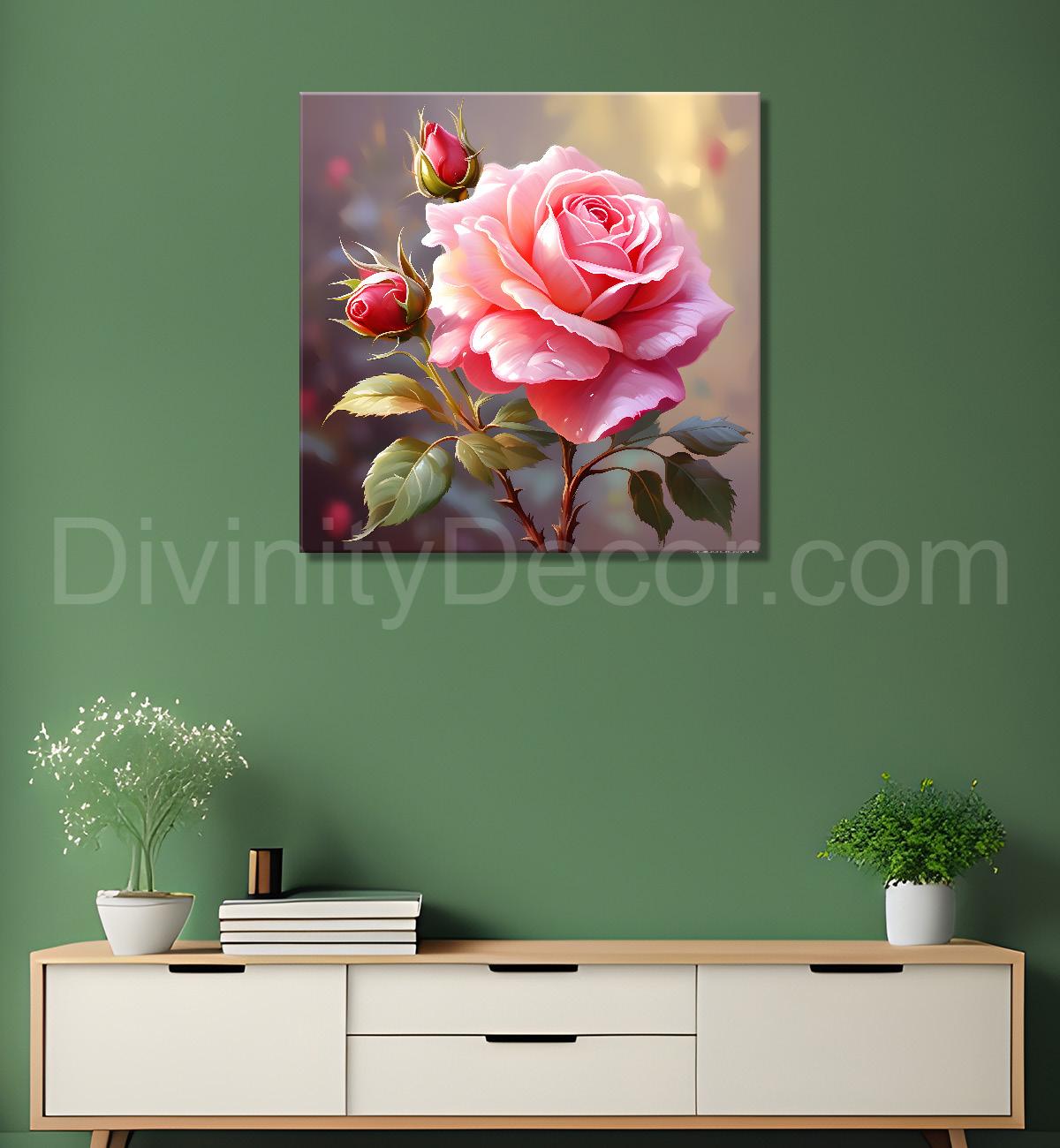 Pink flowers in light textured painting - Flower-S-132