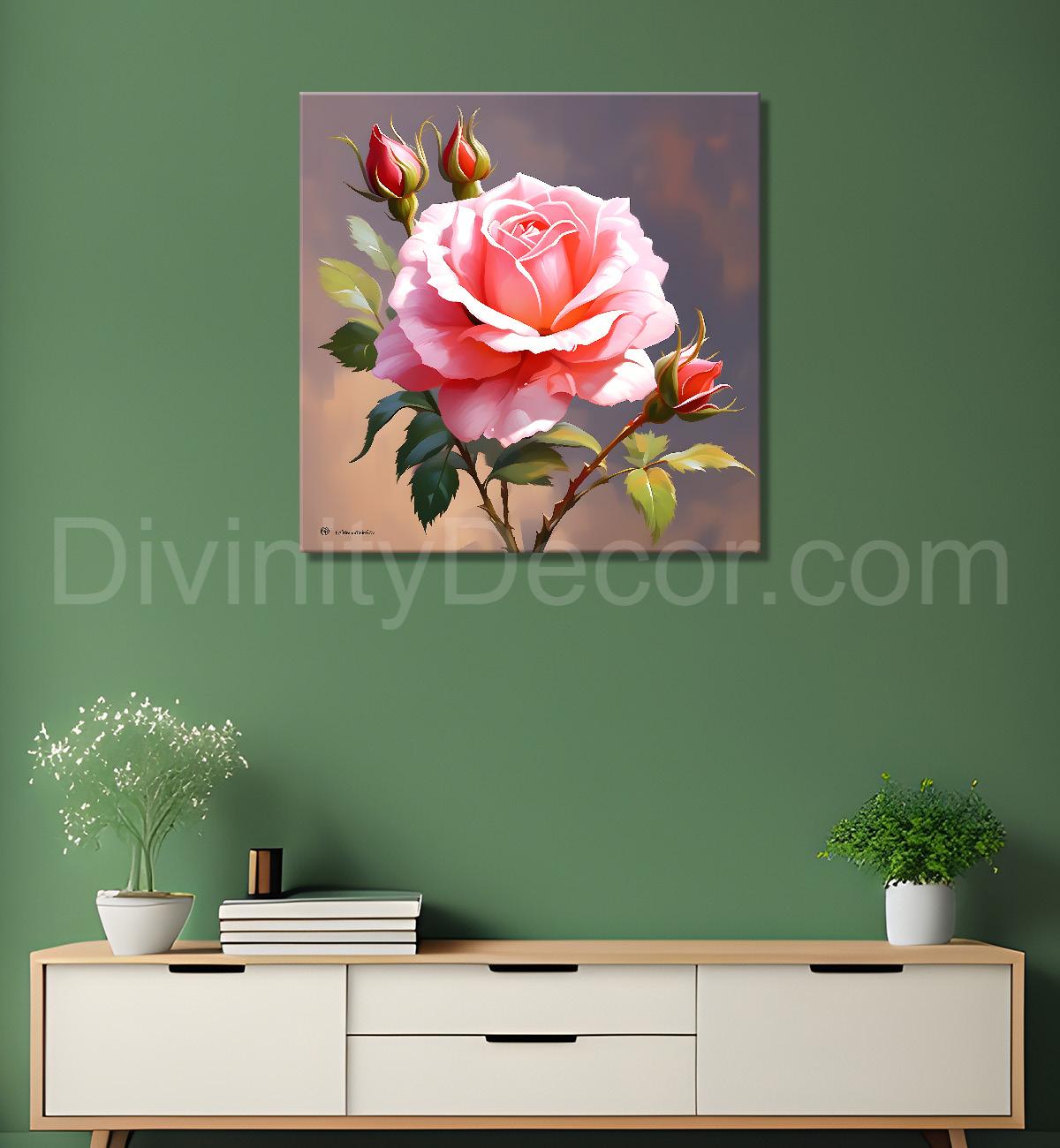 Pink flowers in light textured painting - Flower-S-135
