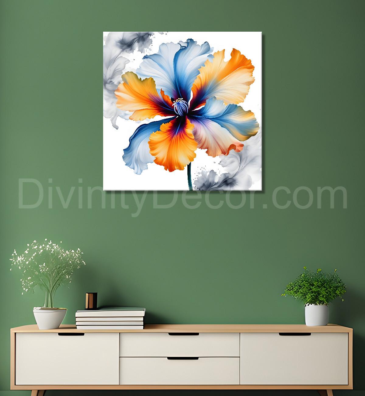 Yellow and blue flower water colour painting - Flower-S-138
