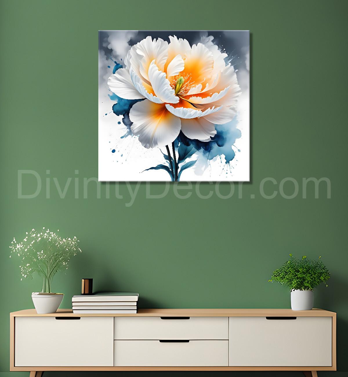 White flower water colour painting - Flower-S-139